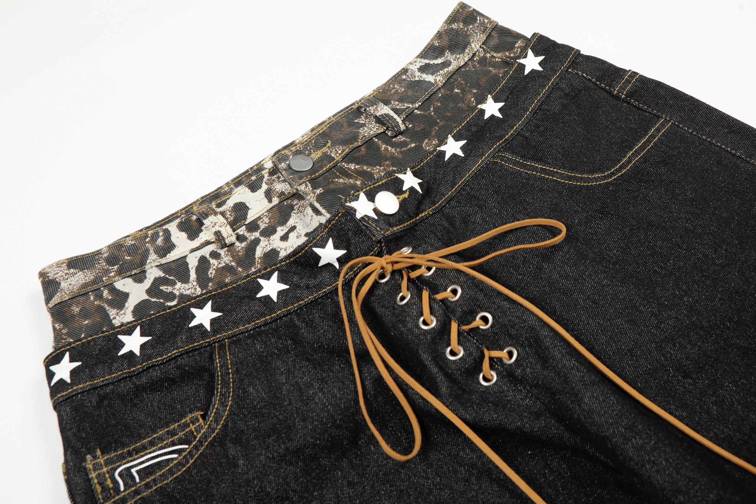 Omirad Leopard Star Lace-Up Wide-Leg Jeans | Y2K Denim
