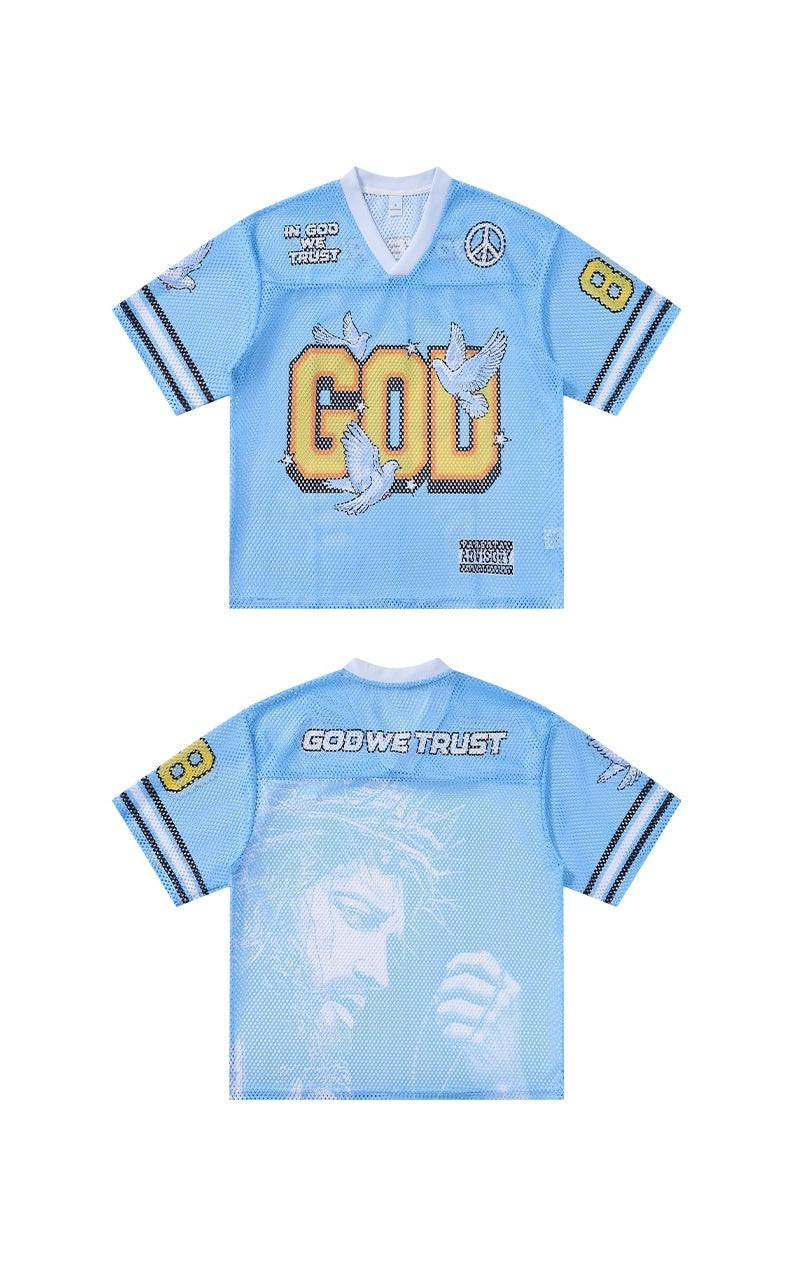 Omirad God We Trust Mesh Jersey T-Shirt | Streetwear