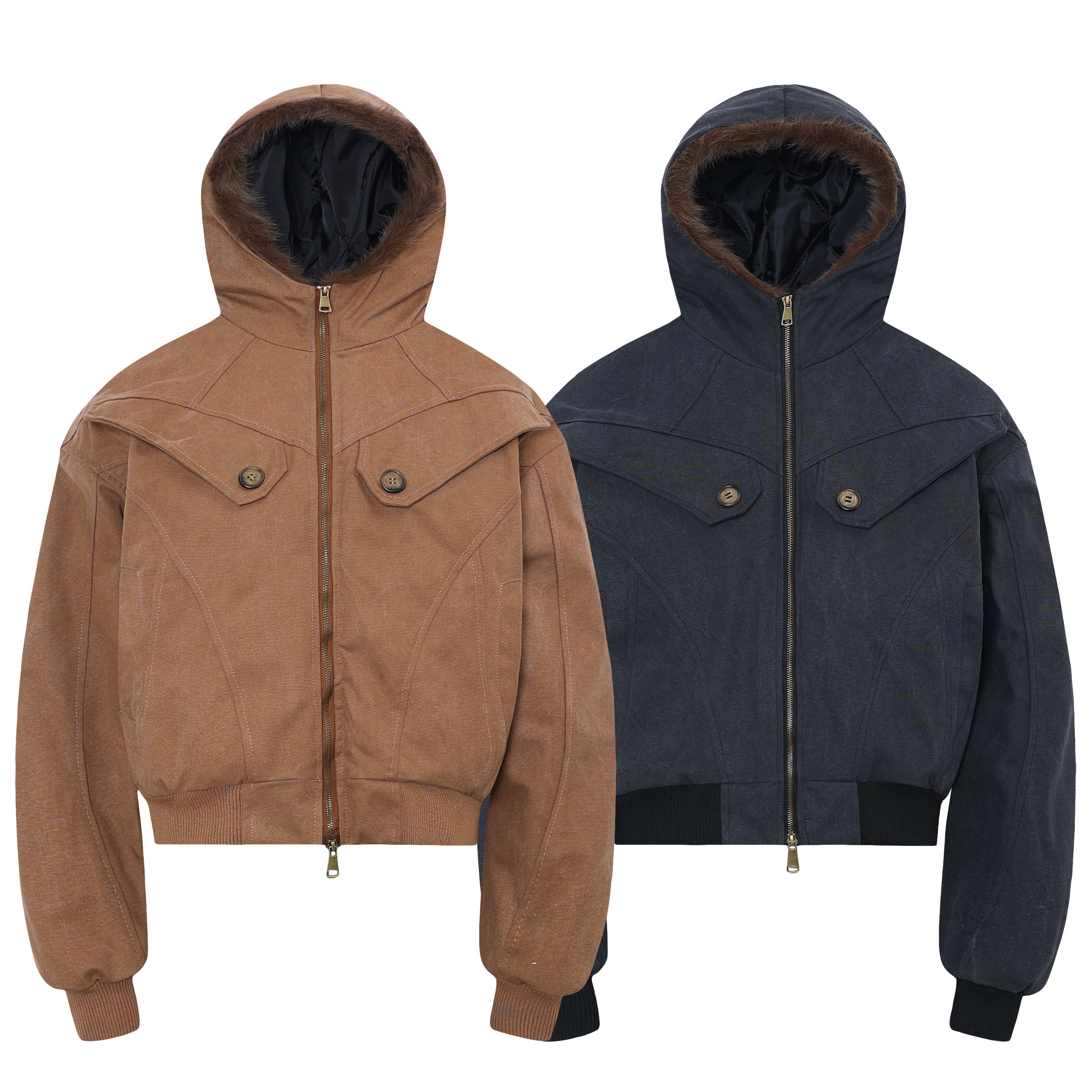 Omirad Vintage Hooded Cropped Cotton Bomber Jacket
