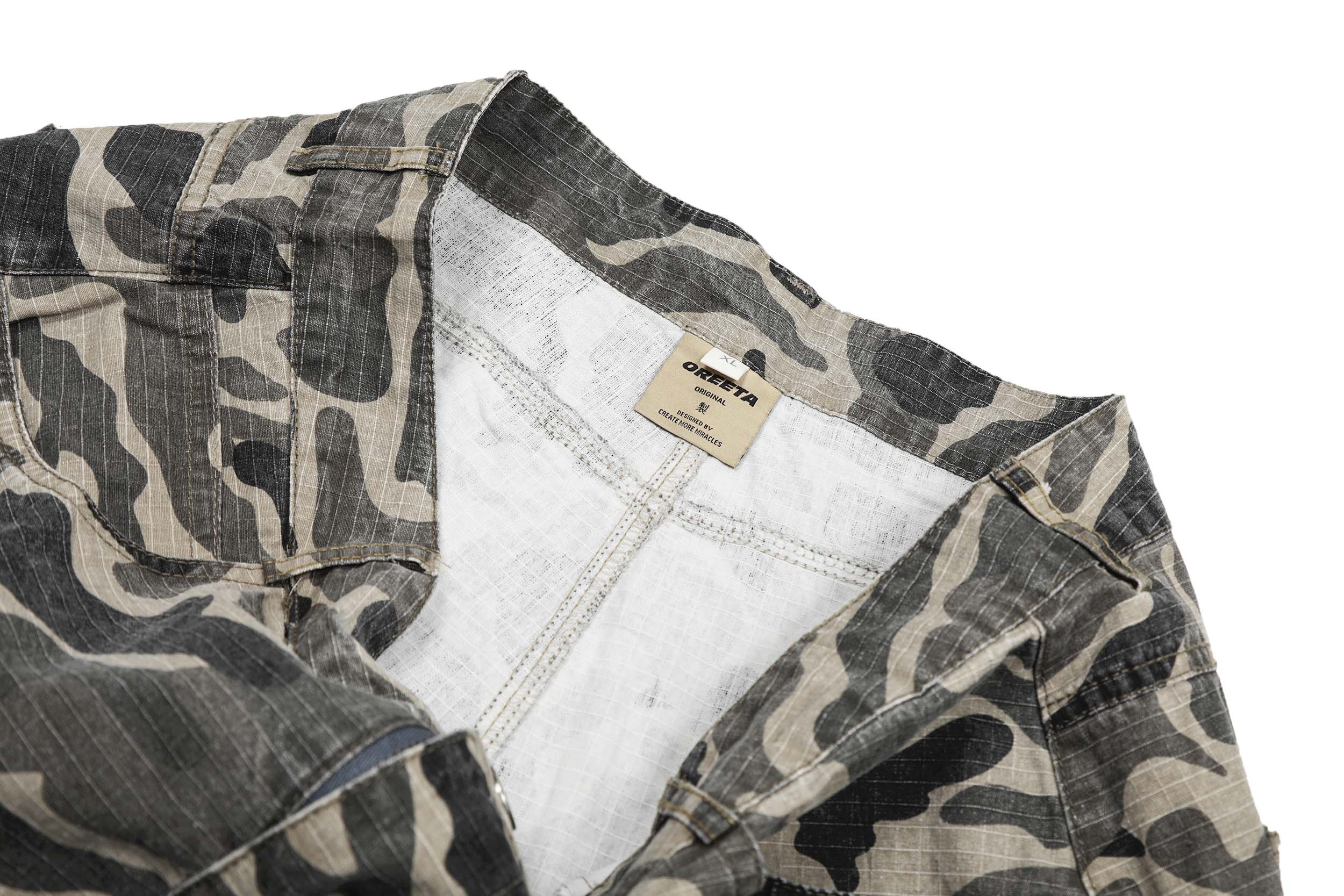 Grey Camo Barrel Pants | Wide-Leg Ripstop Cotton Trousers
