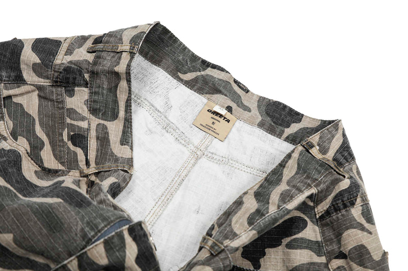 Grey Camo Barrel Pants | Wide-Leg Ripstop Cotton Trousers