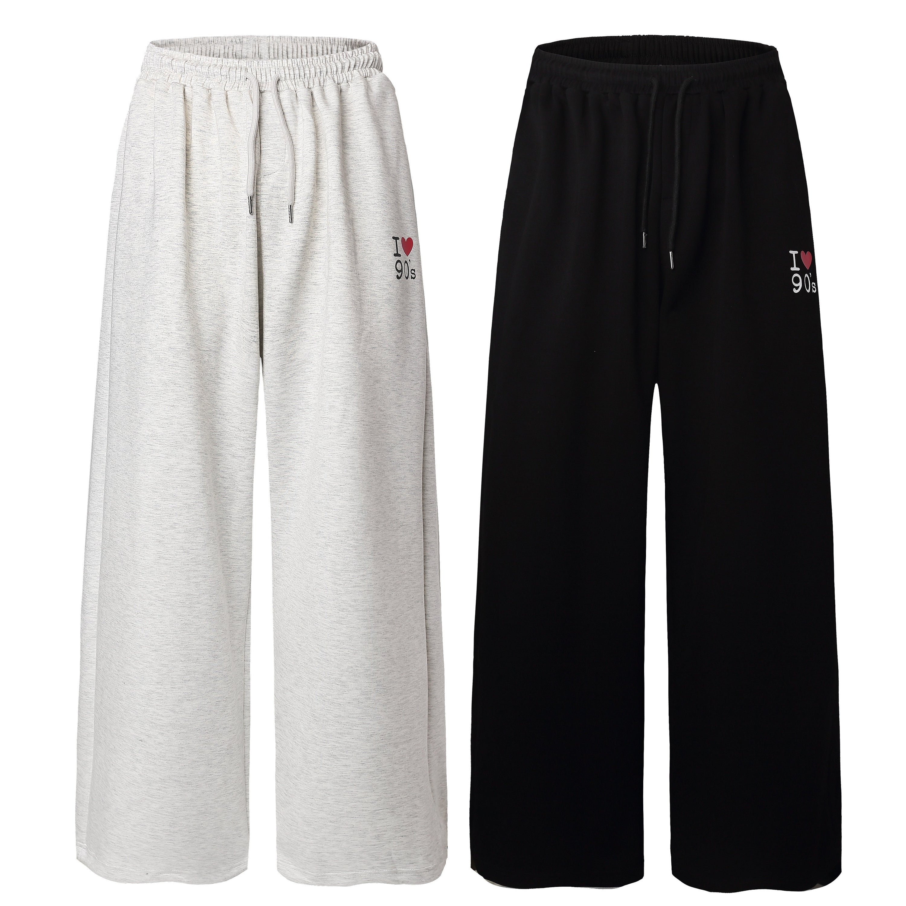 Omirad I Love 90s wide-leg sweatpants in heather grey with embroidered graphic and elastic drawstring waist