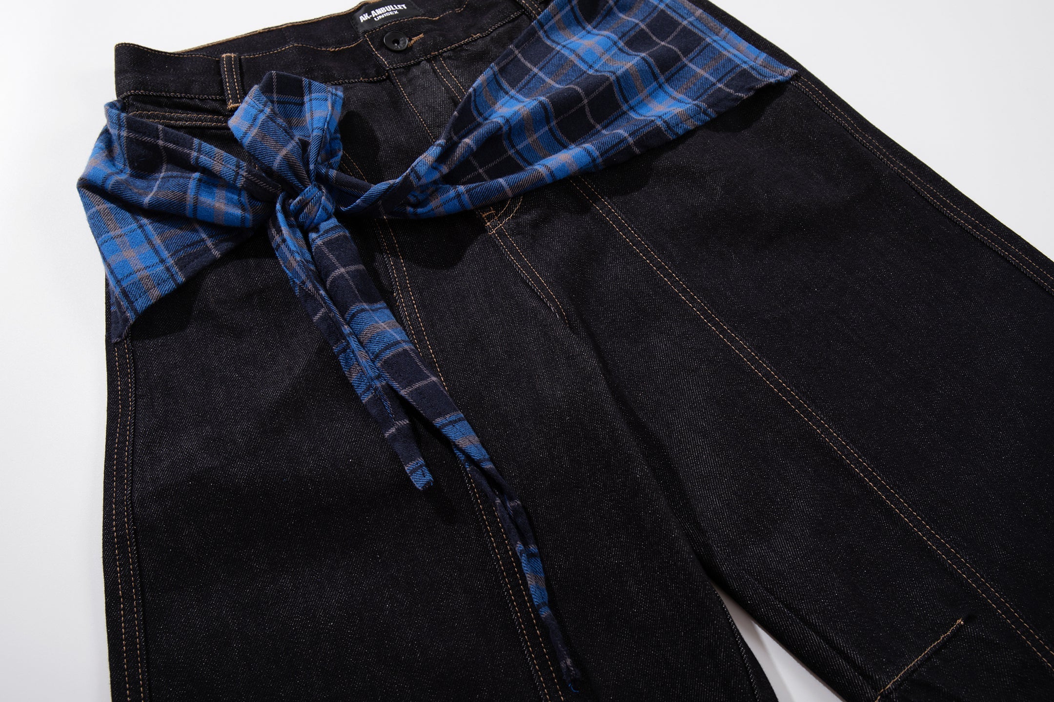 Omirad Plaid-Panel Wide-Leg Jeans | Dark Wash Denim