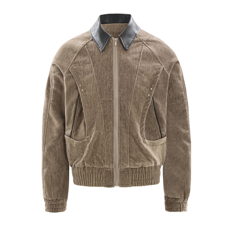 Omirad Chenille Bomber Jacket with Faux-Leather Collar