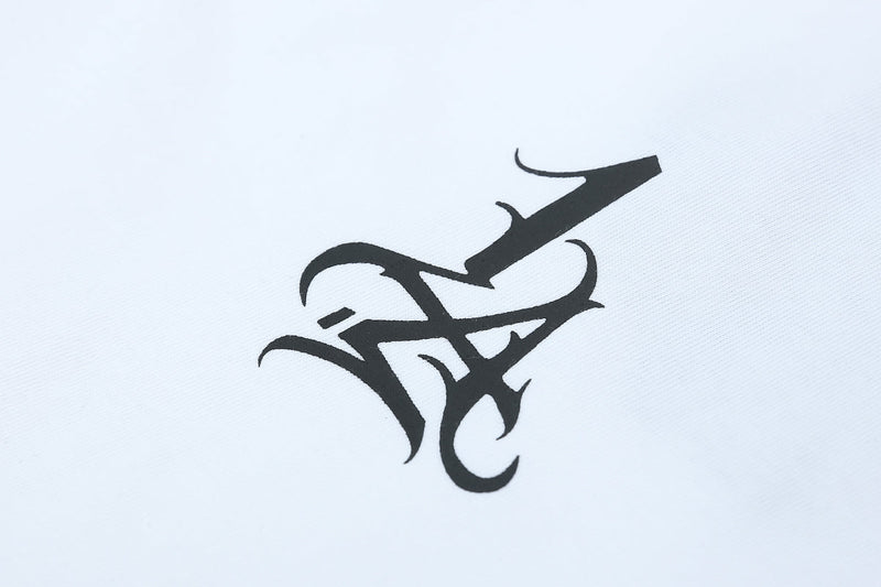 Close-up of black stylized chest graphic on white fabric