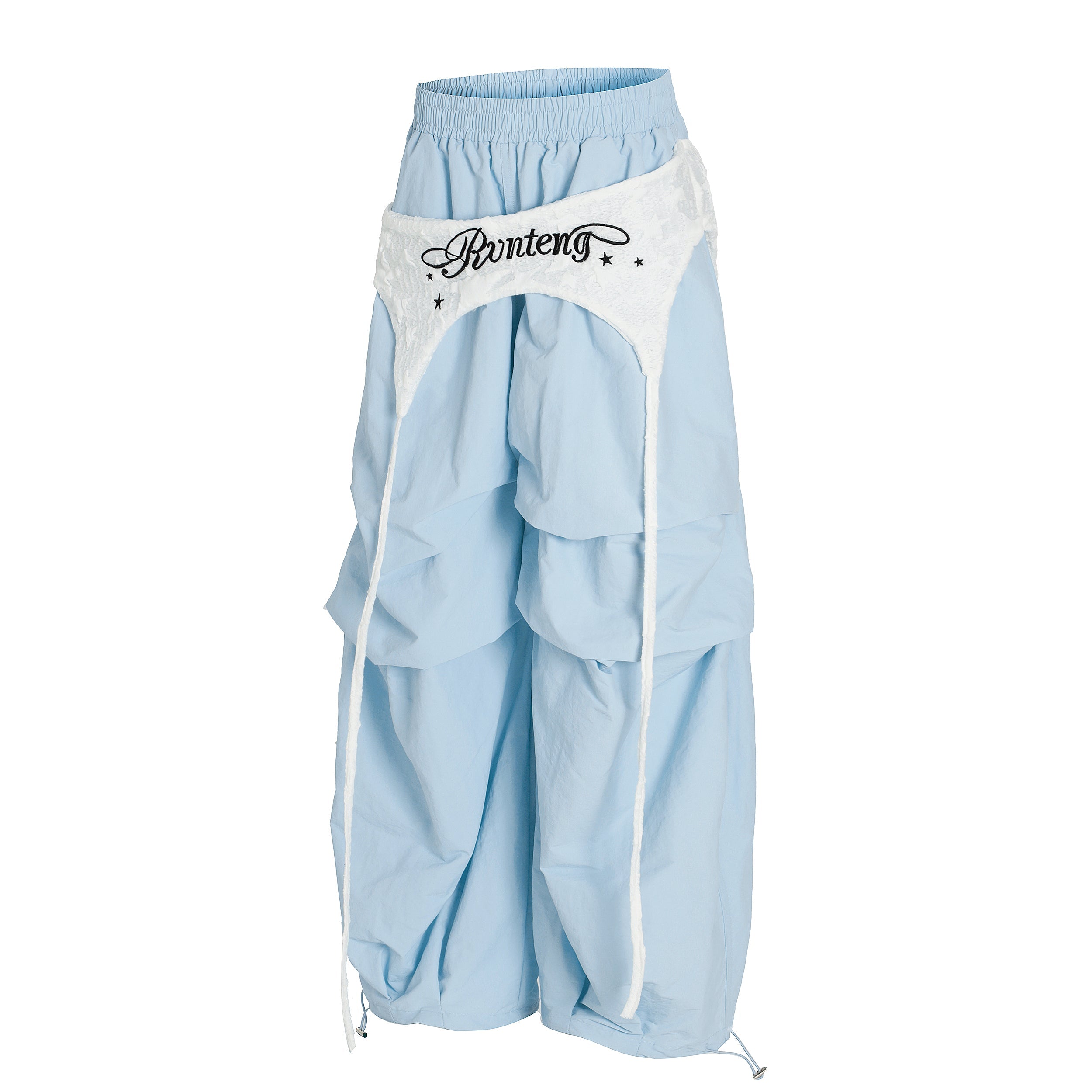 Layered Ruched Panel Wide-Leg Nylon Pants | Streetwear
