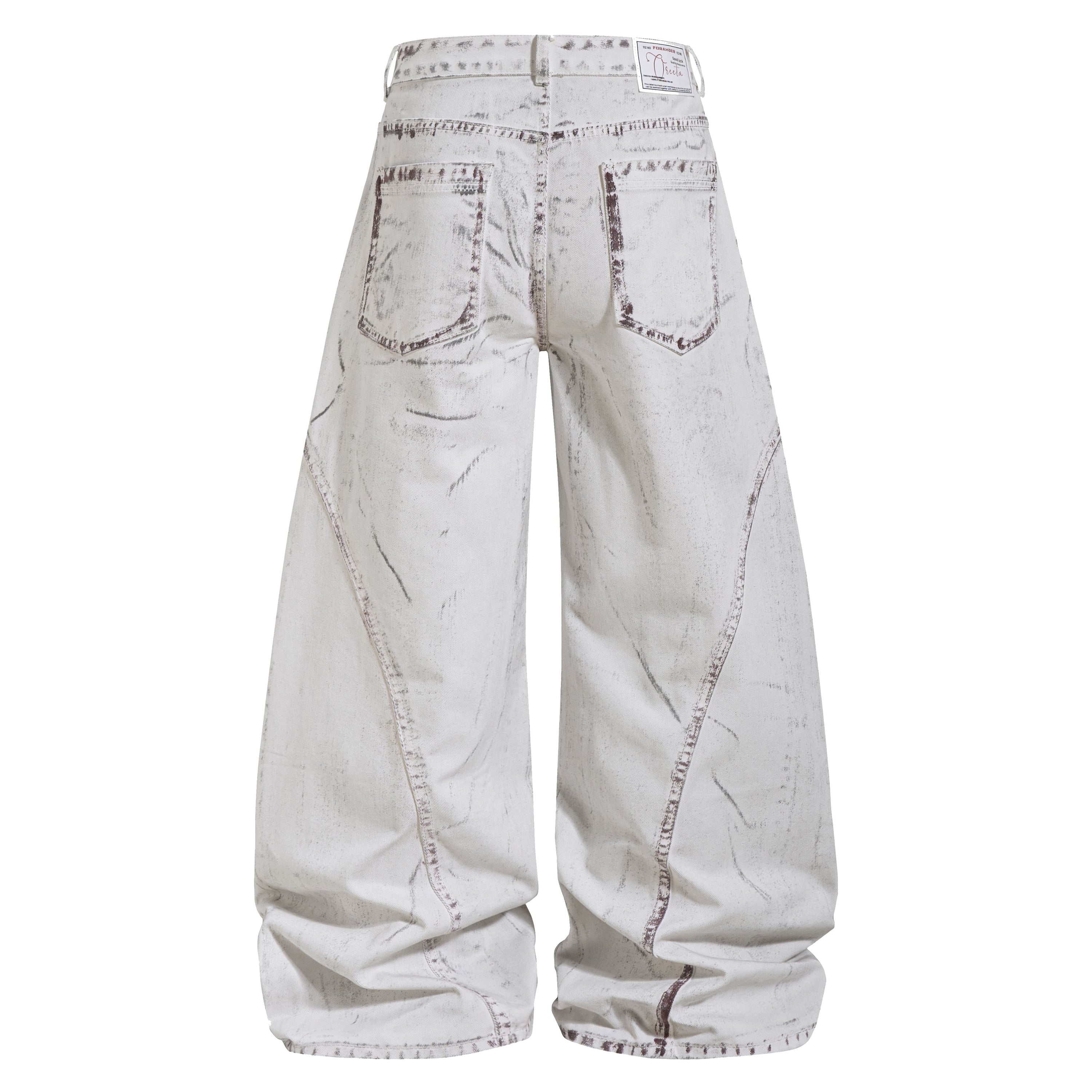Omirad Washed Wide-Leg Panel Denim Pants | 100% Cotton