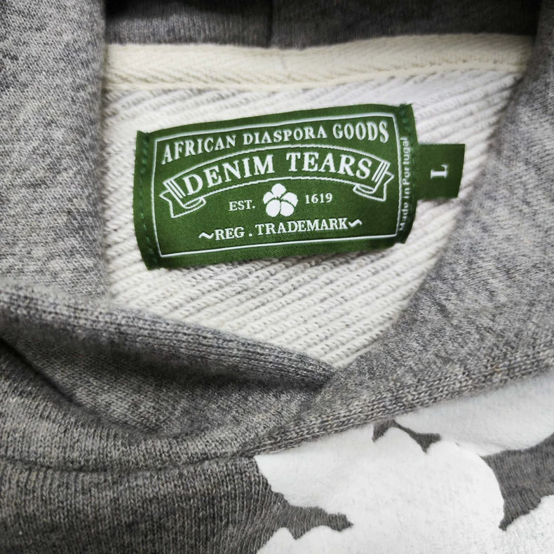 Gray “Cotton Wreath” Denim Tears Hoodie – White Floral Print Streetwear Pullover