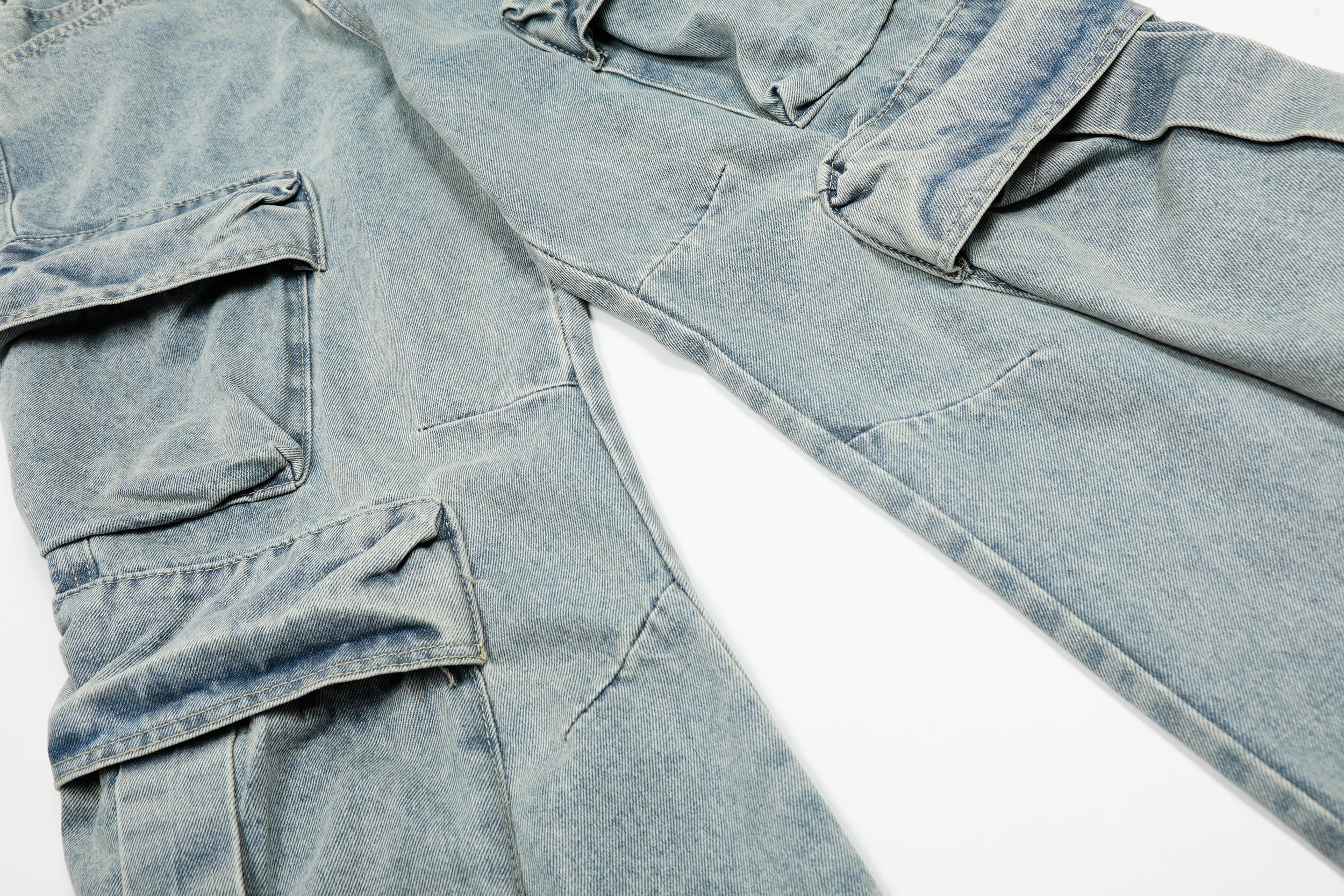 Multi-Layer Cargo Denim Pants | Wide-Leg Streetwear Jeans
