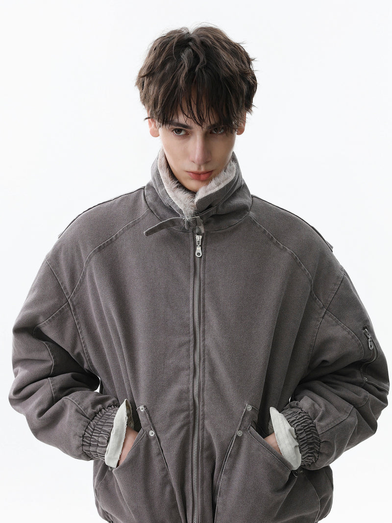 Fleece-Lined Utility Bomber Jacket | Faux-Fur Collar
