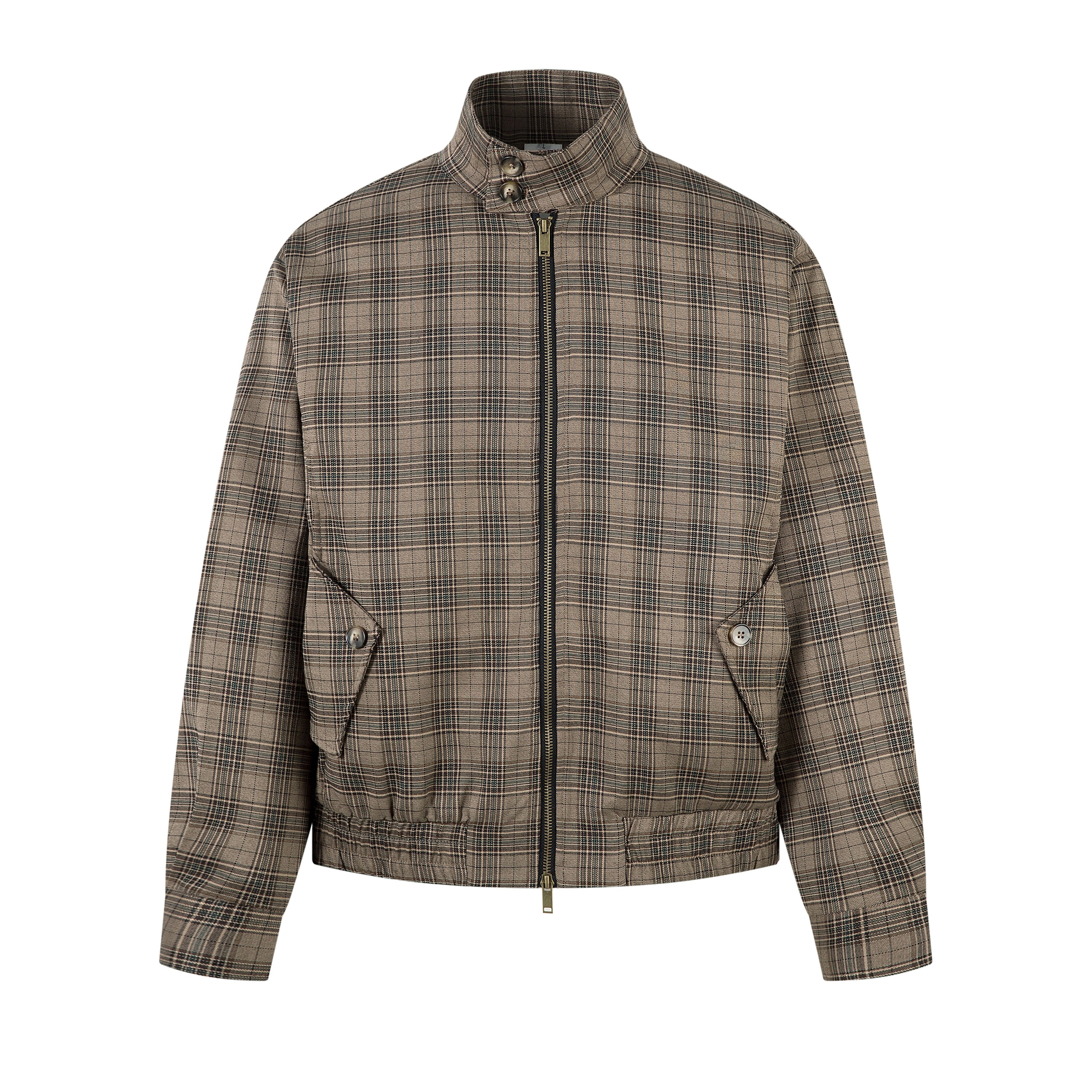 Vintage Plaid Stand-Collar Zip Jacket | Retro Check Pattern