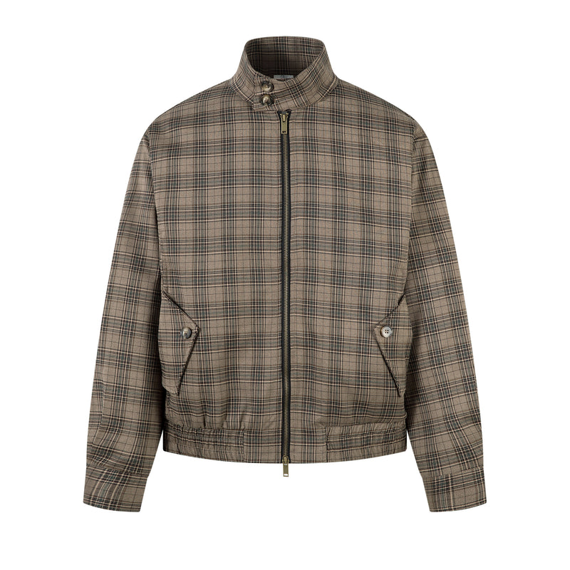 Vintage Plaid Stand-Collar Zip Jacket | Retro Check Pattern
