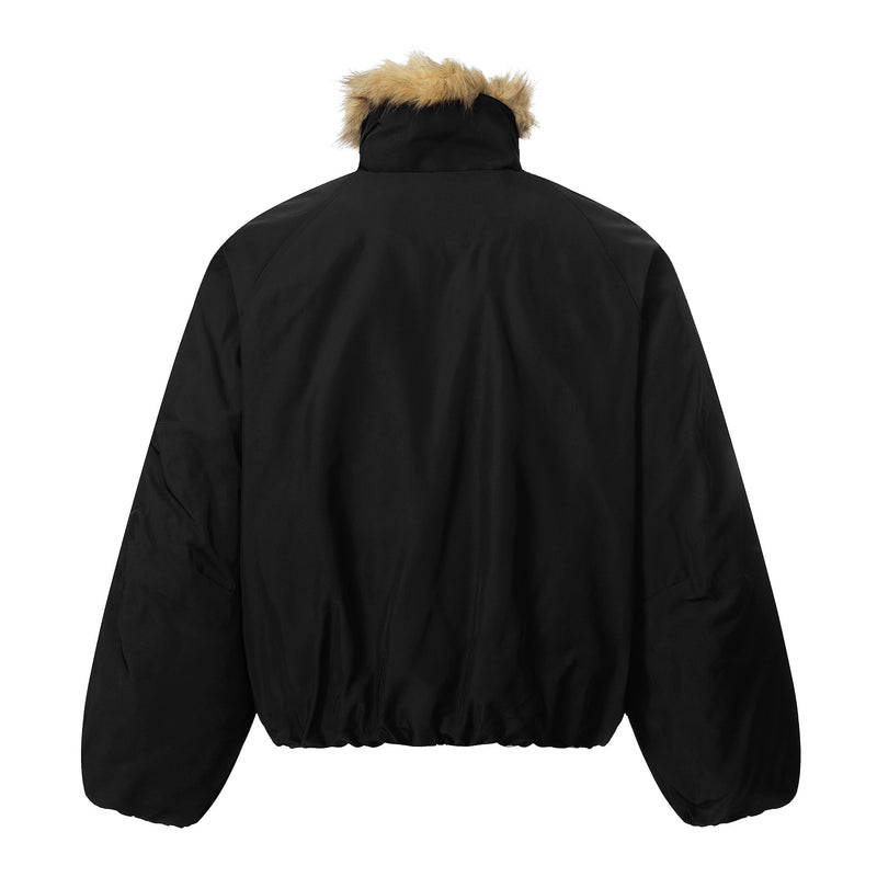 Faux Fur Collar Utility Bomber Jacket | Oversized Fit