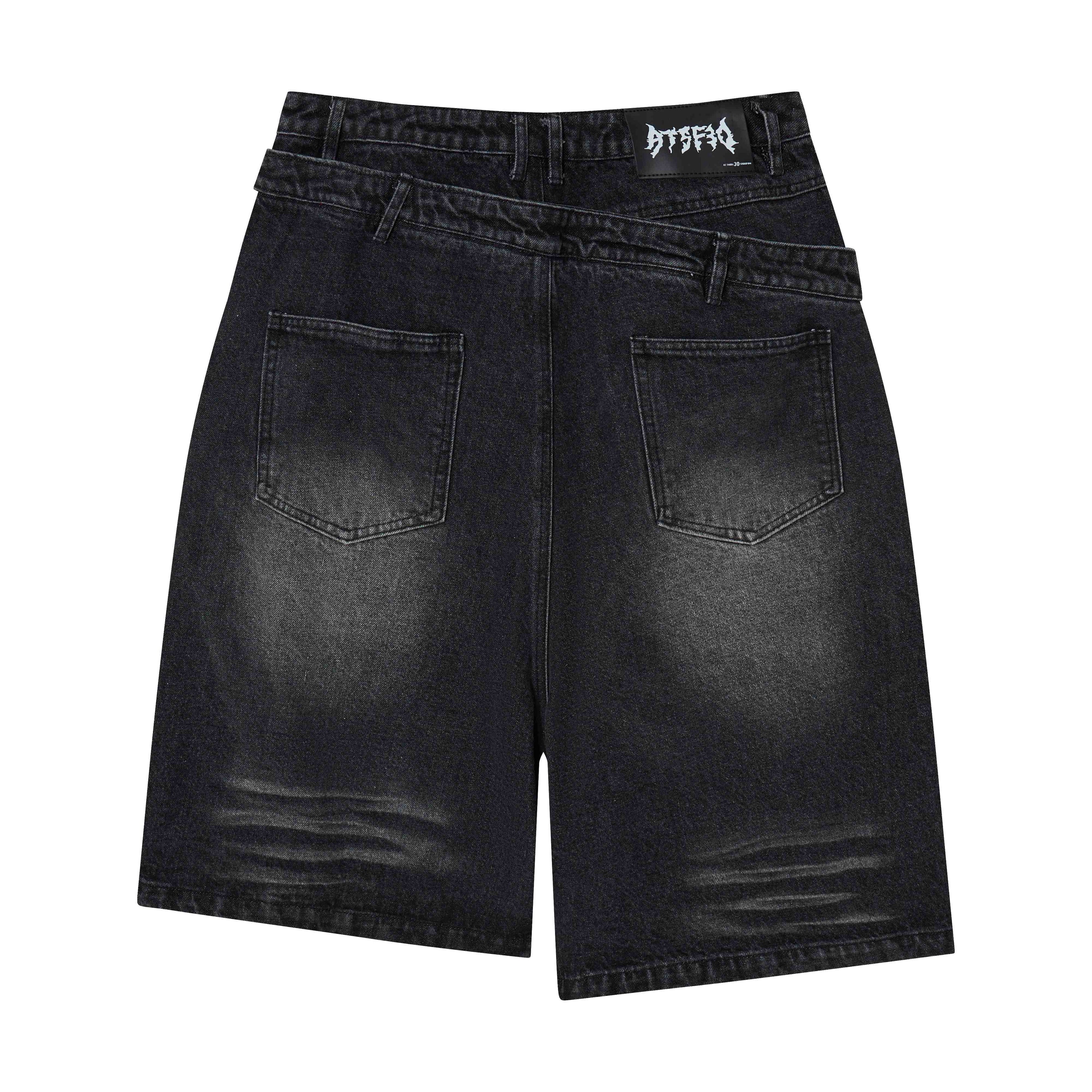 Distressed Layered Waistband Denim Shorts | Streetwear