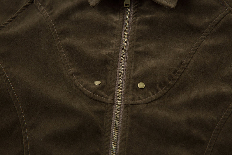 Suede-Texture Arc Panel Zip Jacket | Streetwear Outerwear