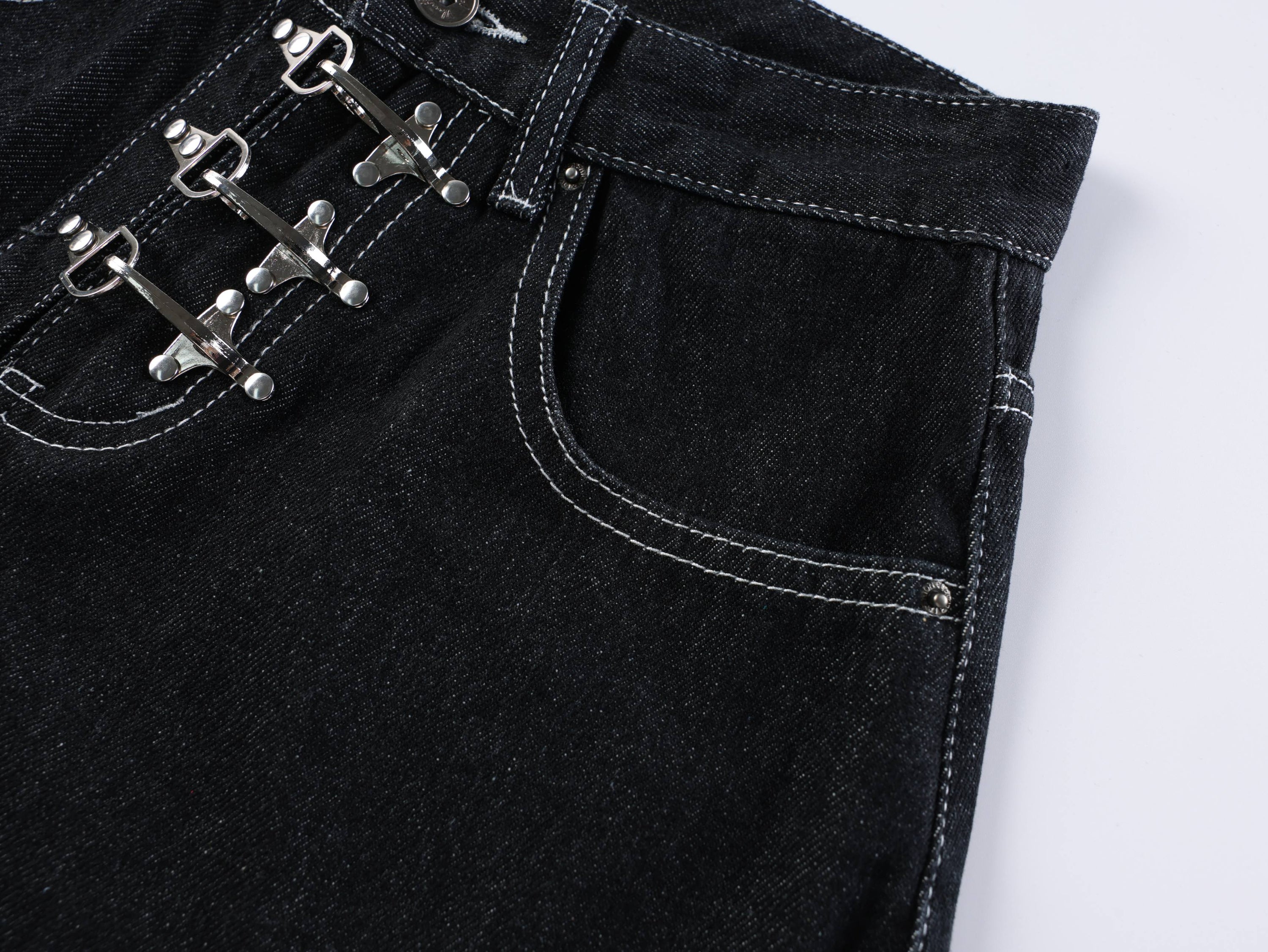 Wide-Leg Buckle Denim Shorts | Dark Wash Streetwear
