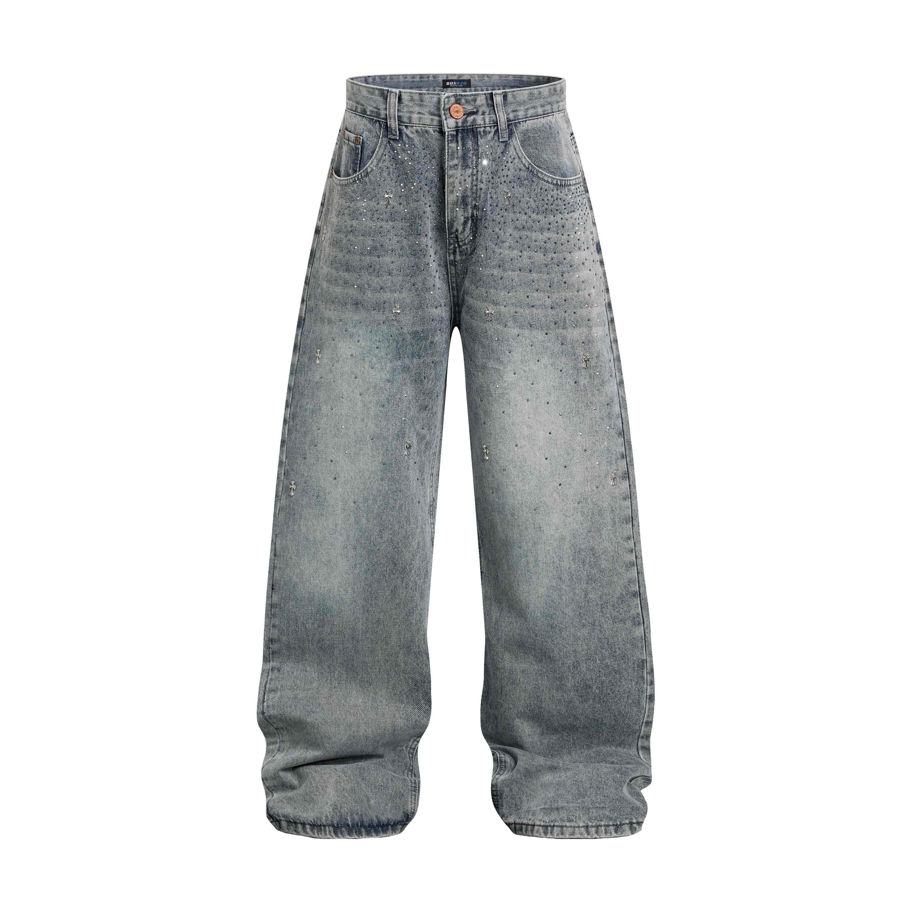 Stardust Wide-Leg Jeans | Rhinestone Washed Denim