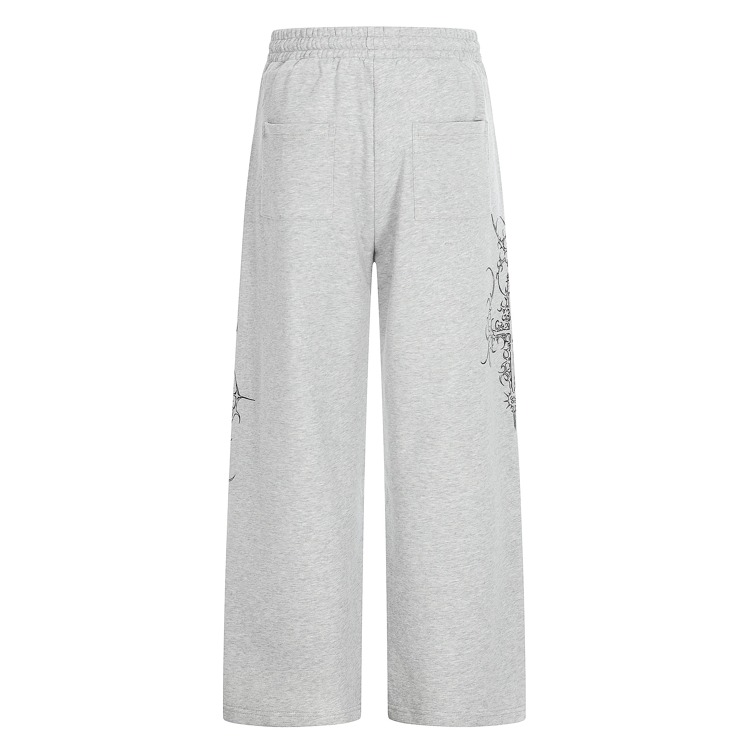 Gothic Line Graphic Wide-Leg Sweatpants with Side Rivets
