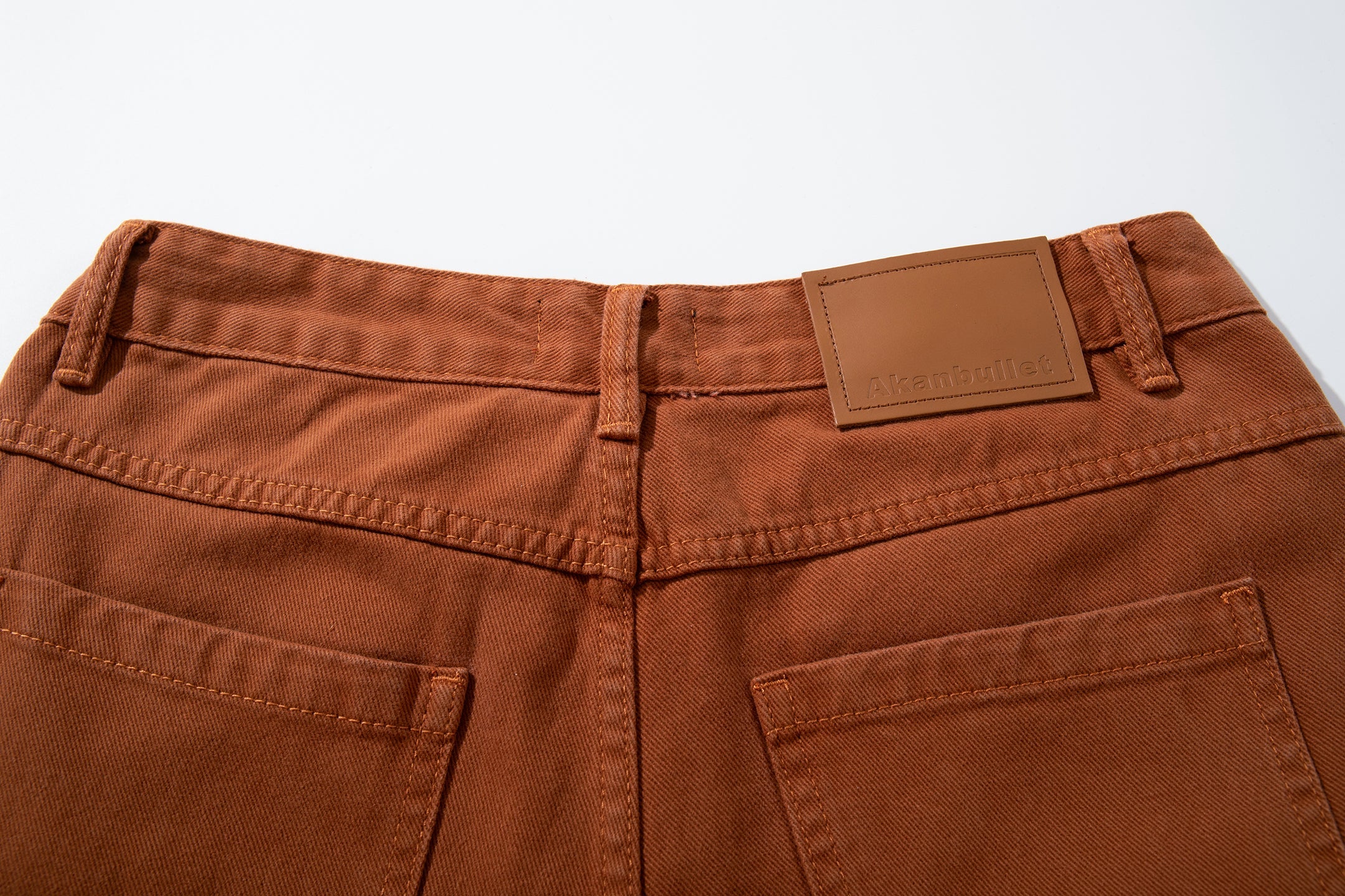 Curved-Panel Wide-Leg Jeans | Rust Brown Cotton Twill