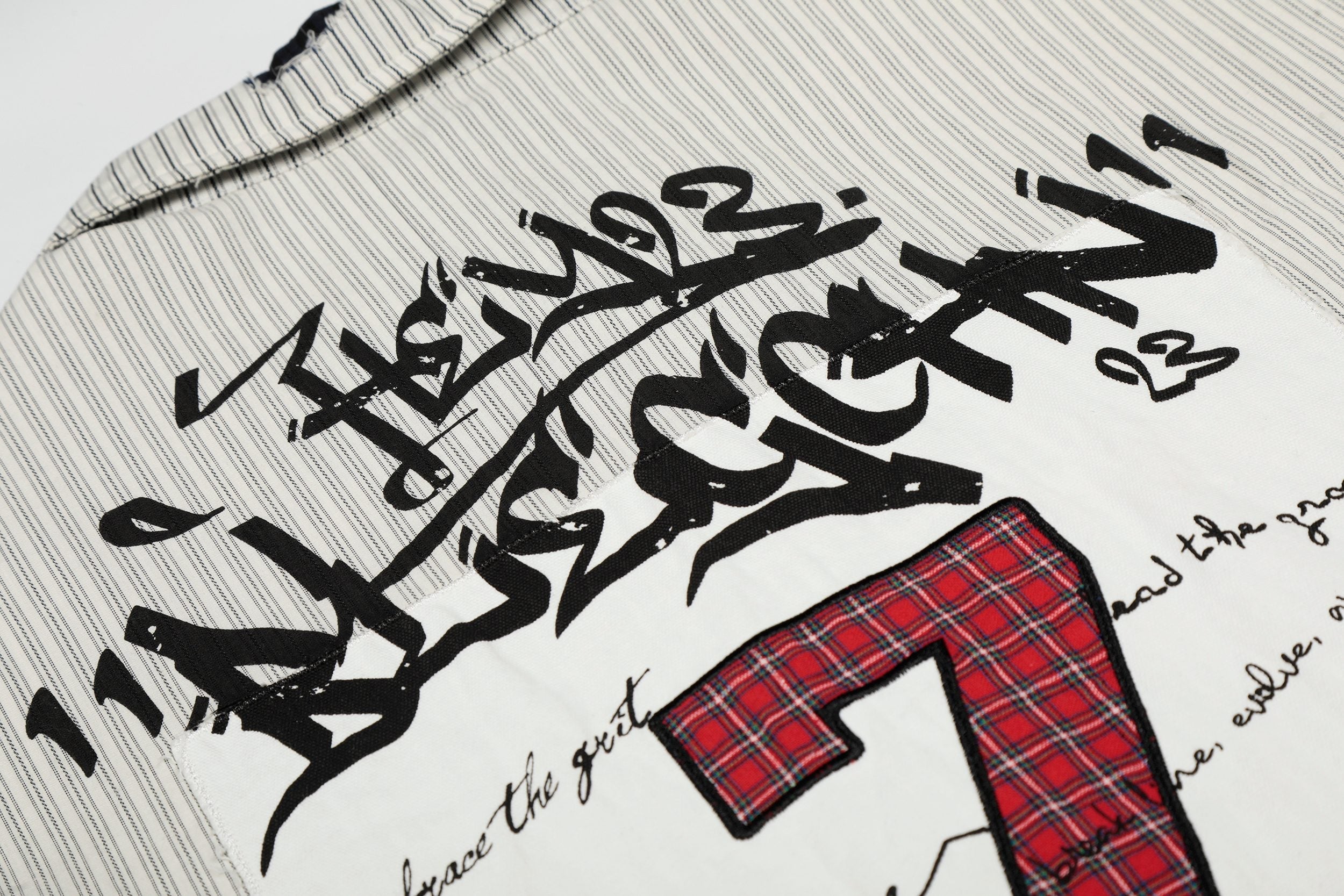 Omirad Pinstripe Patch Graphic Shirt | Streetwear Button-Up