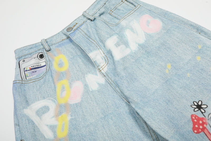 Omirad Life Is Beautiful Graffiti Wide-Leg Jeans