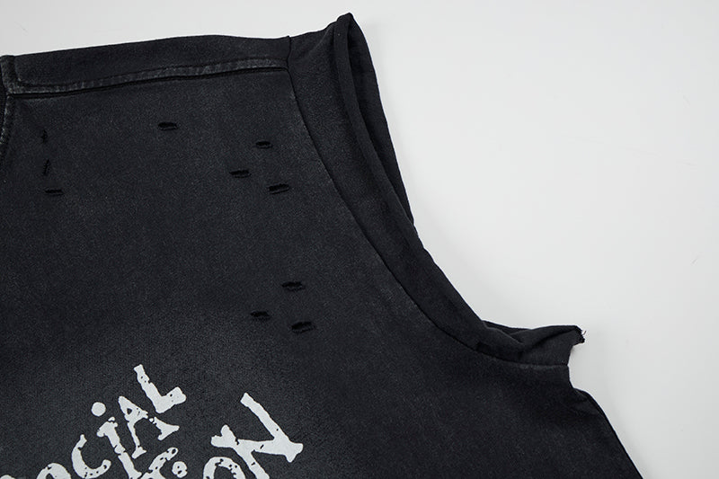 Distressed Cross Graphic Sleeveless T-Shirt | Punk Streetwear