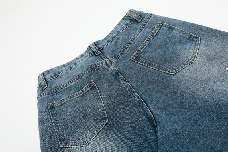 Gingham Star Patchwork Wide-Leg Jeans | Vintage Wash