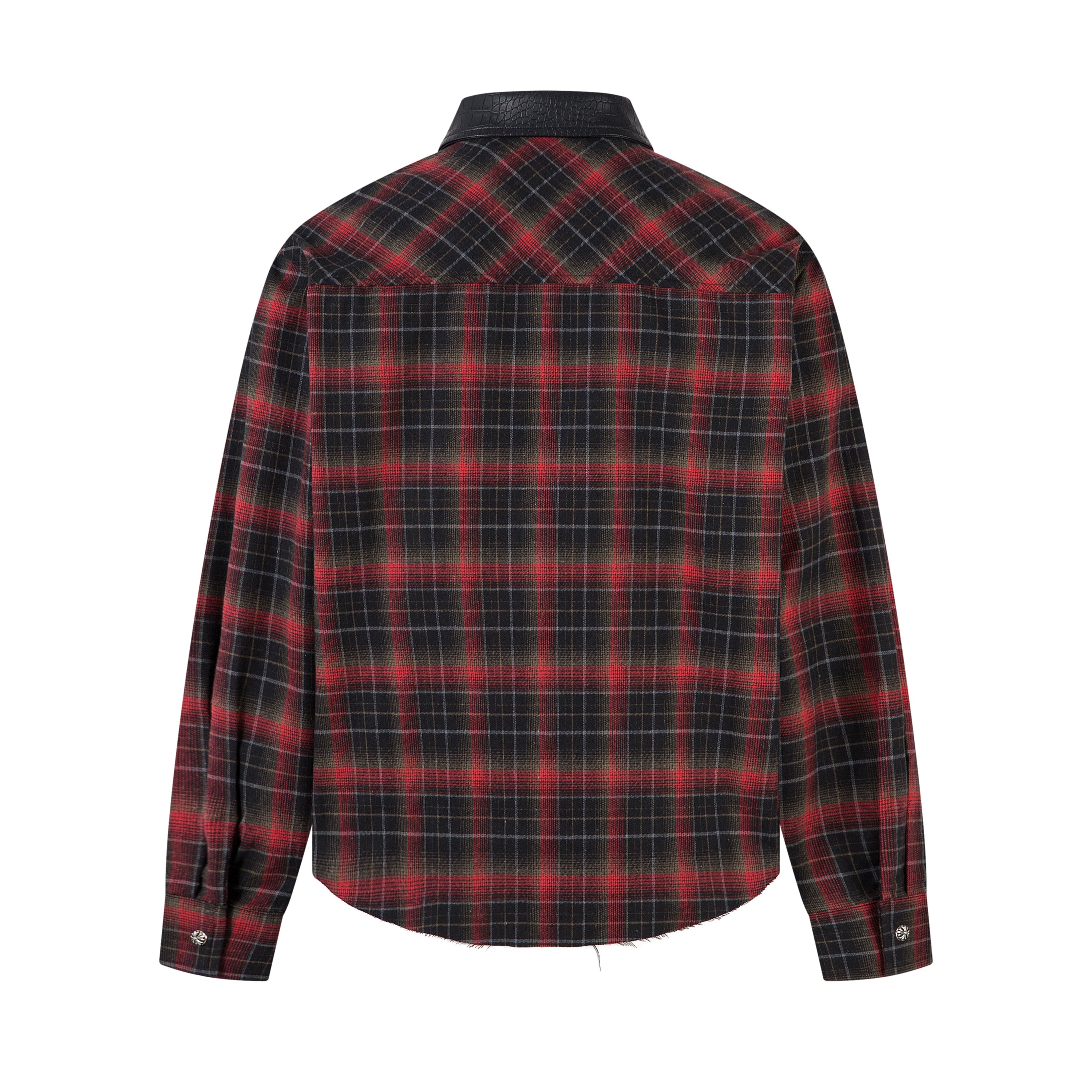 Plaid Flannel Shirt Jacket with Faux-Leather Collar & Placket