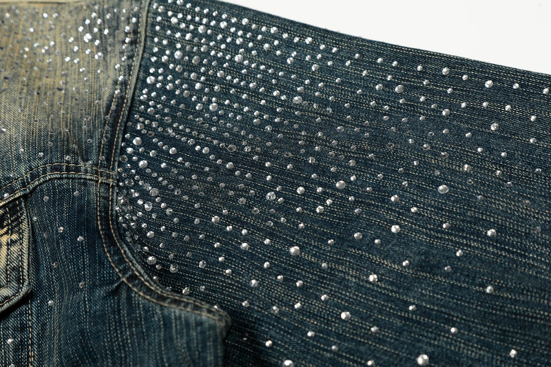 Rhinestone Gradient Denim Jacket | Vintage Wash Street Glam
