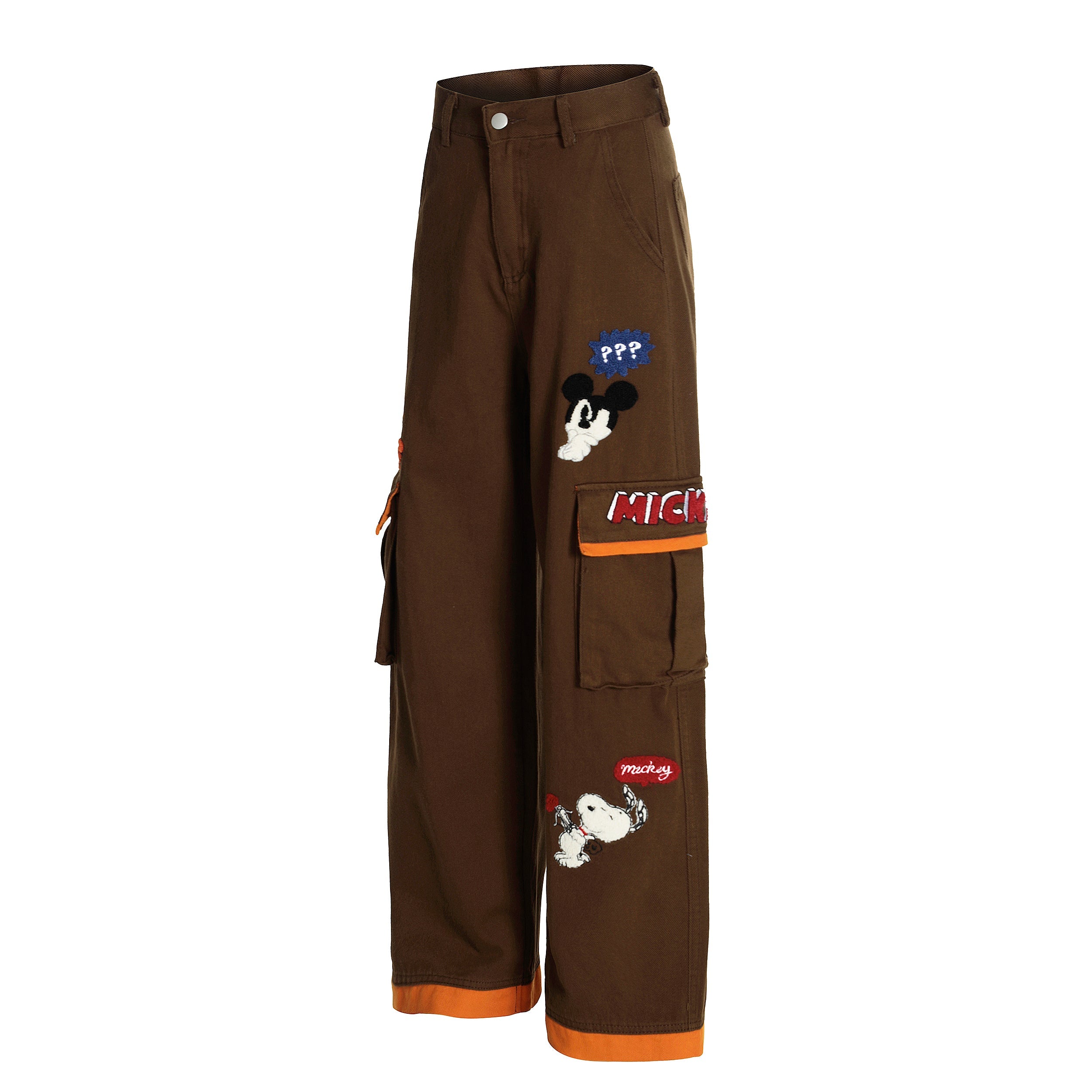 Cartoon Patch Cargo Wide-Leg Pants | Streetwear Graphic Trousers