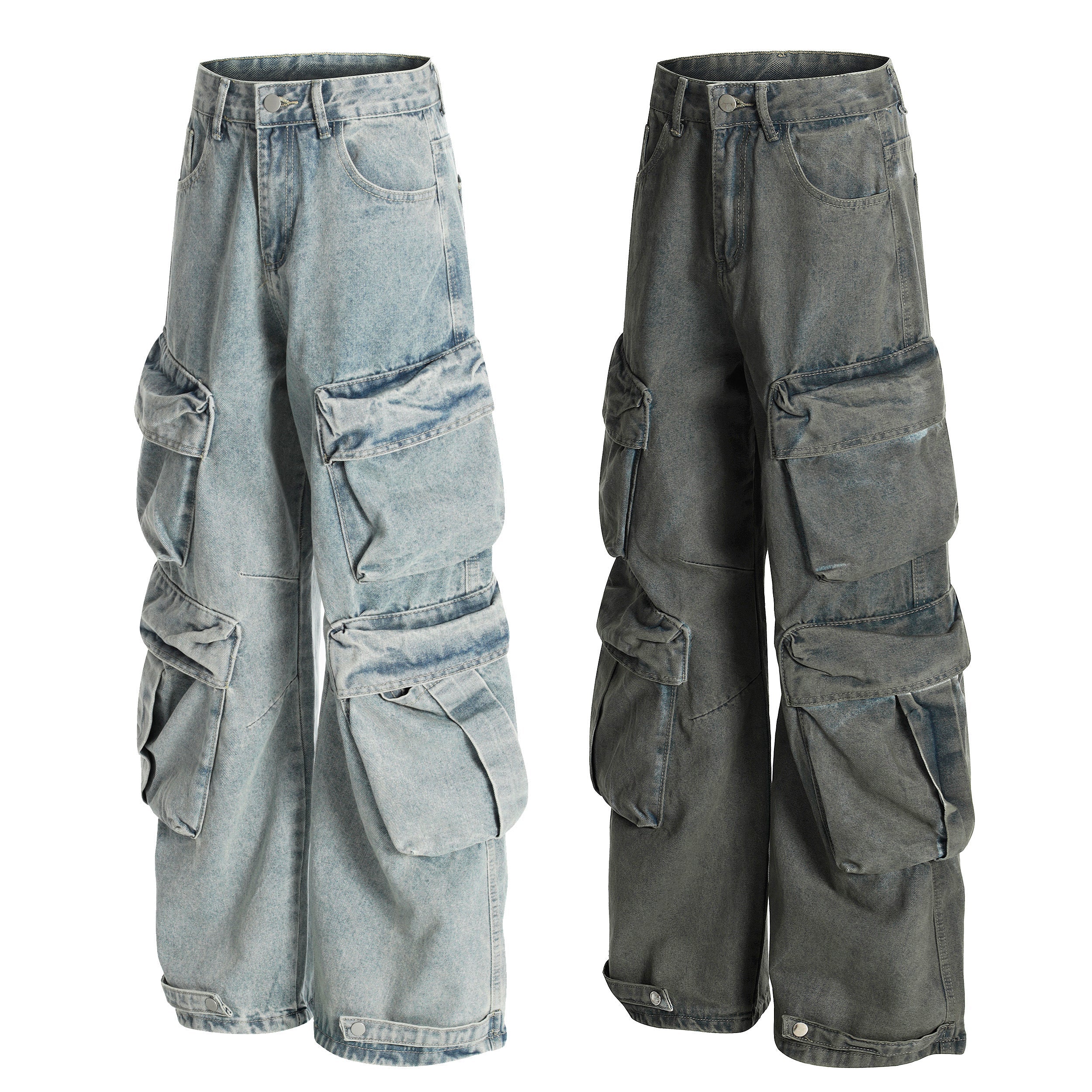 Multi-Layer Cargo Denim Pants | Wide-Leg Streetwear Jeans