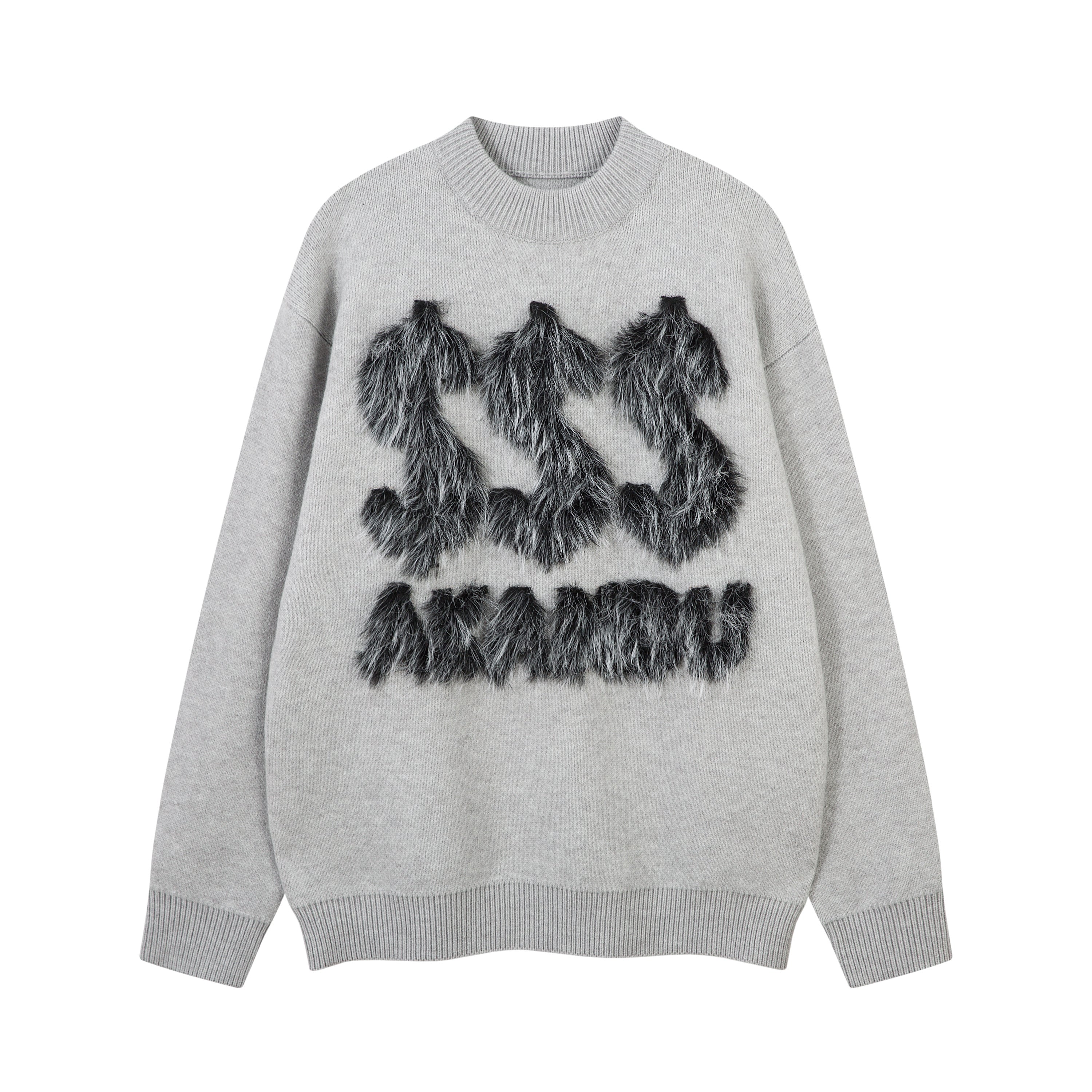 Omirad Faux-Fur Lettering Knit Sweater | Bold Streetwear