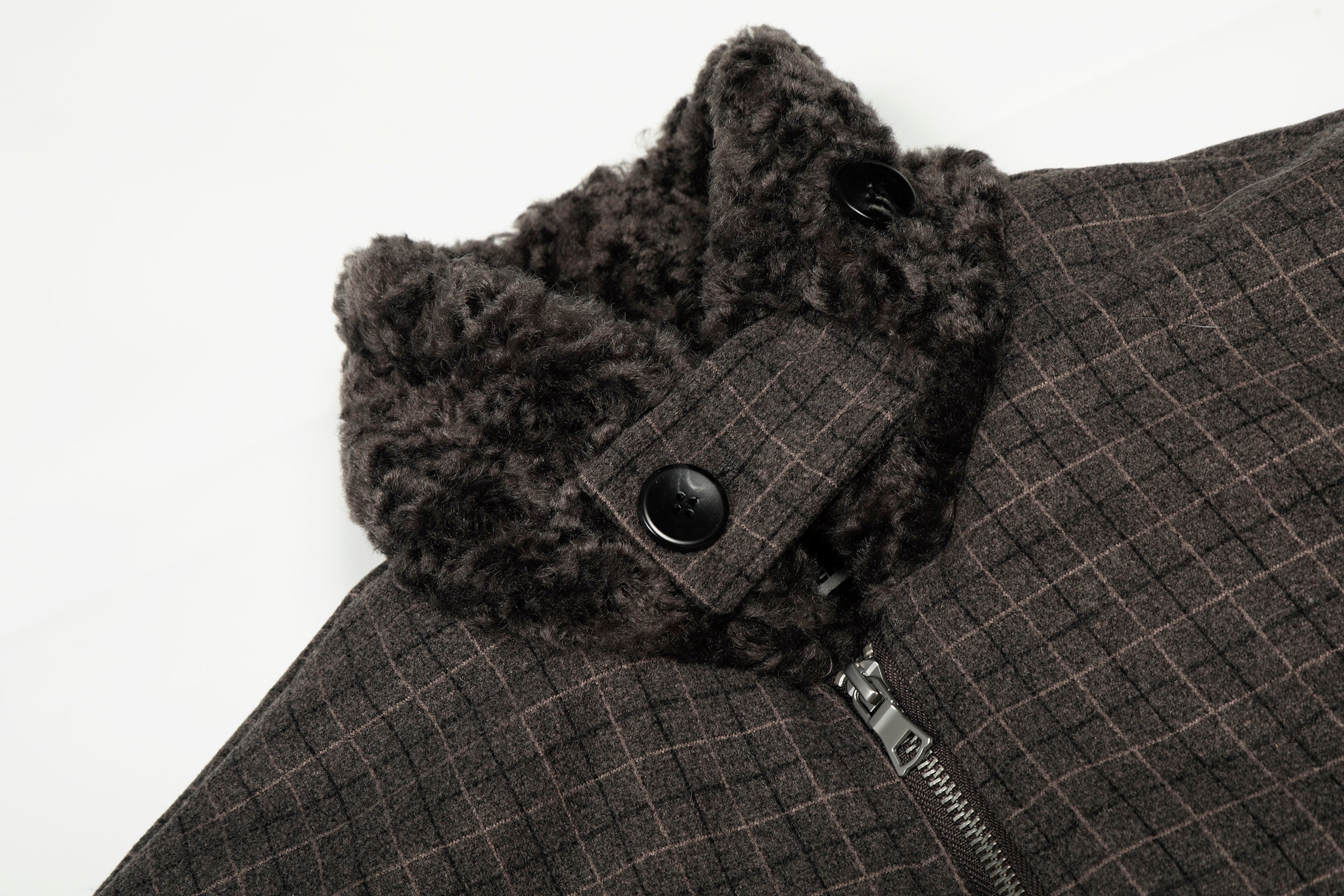 Check Pattern Faux Fur Collar Bomber Jacket | Omirad