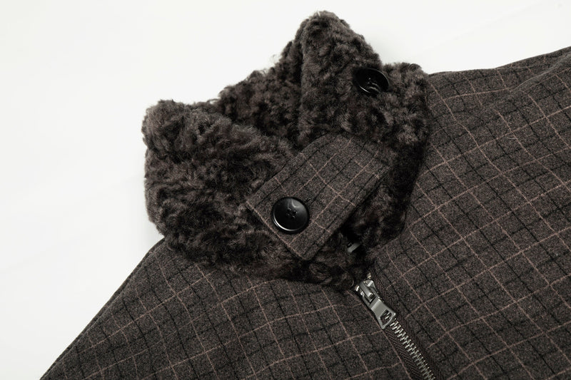 Check Pattern Faux Fur Collar Bomber Jacket | Omirad