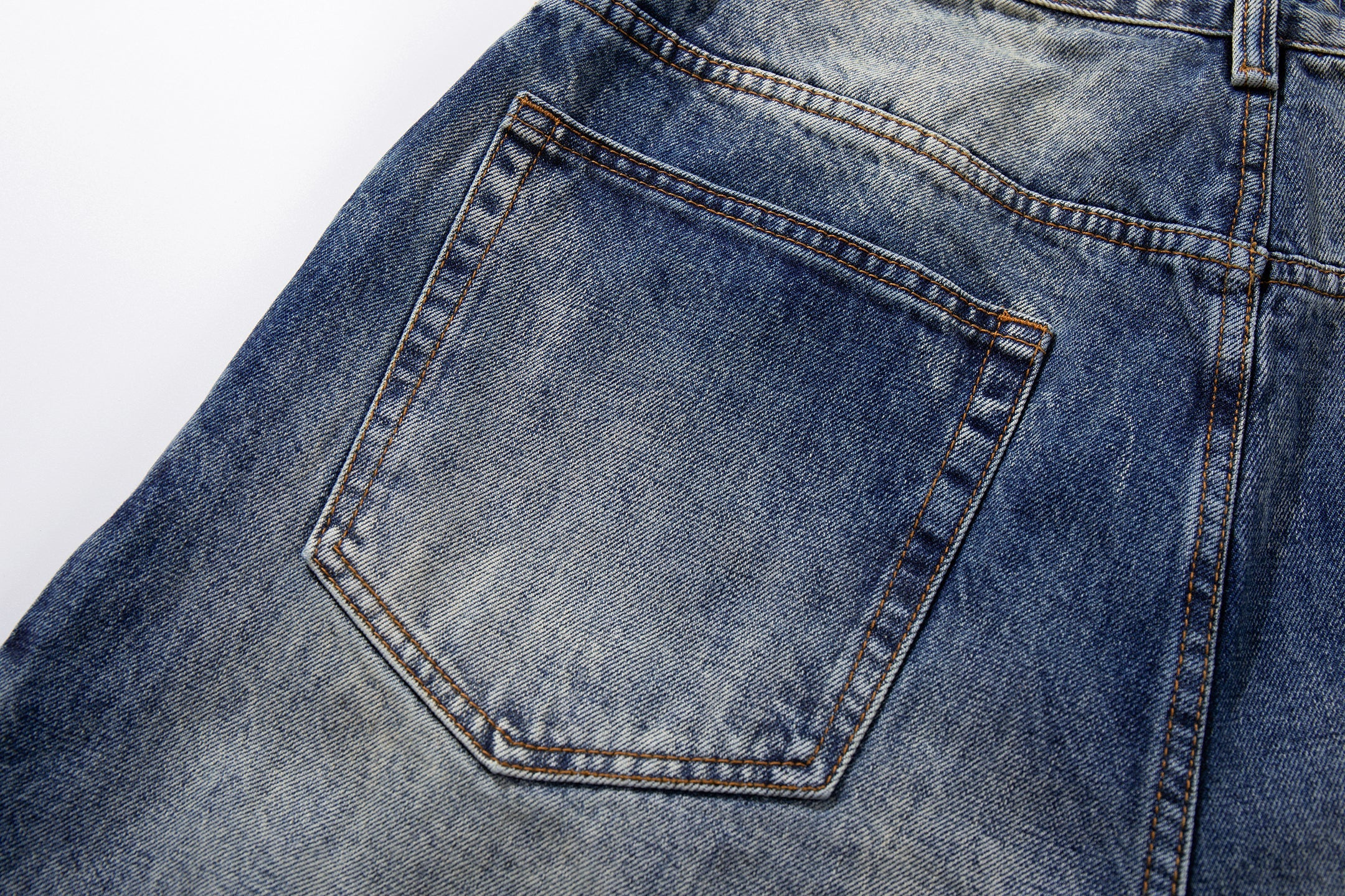 Heavy Distress Fade Wide-Leg Jeans | Vintage Blue Denim