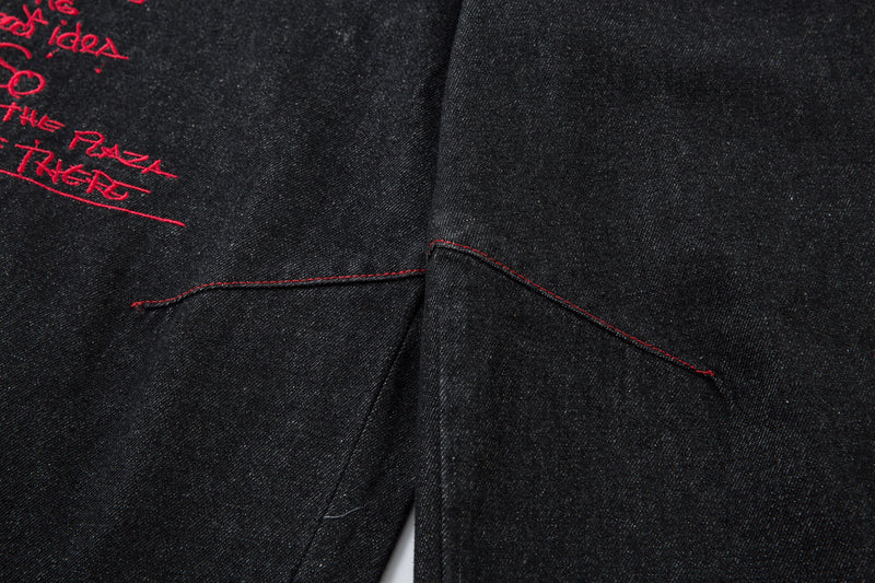 Omirad Red Stitch Embroidered Wide-Leg Jeans | 100% Cotton