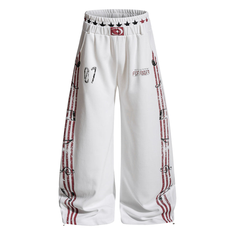 Omirad Vintage Stripe Graphic Wide-Leg Sweatpants
