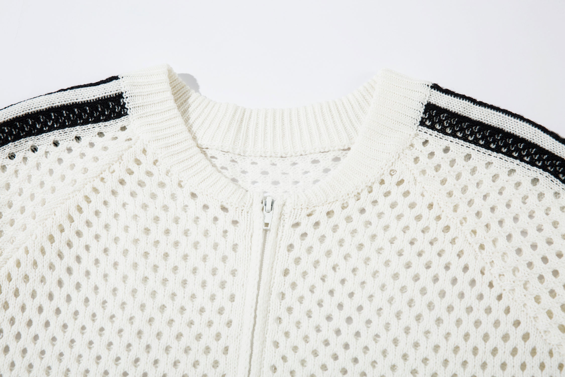 Omirad Striped Mesh Zip-Up Jacket | Sporty Open-Knit Layer