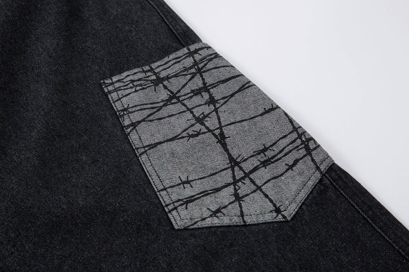 Omirad Contrast Pocket Wide-Leg Jeans | Black Denim