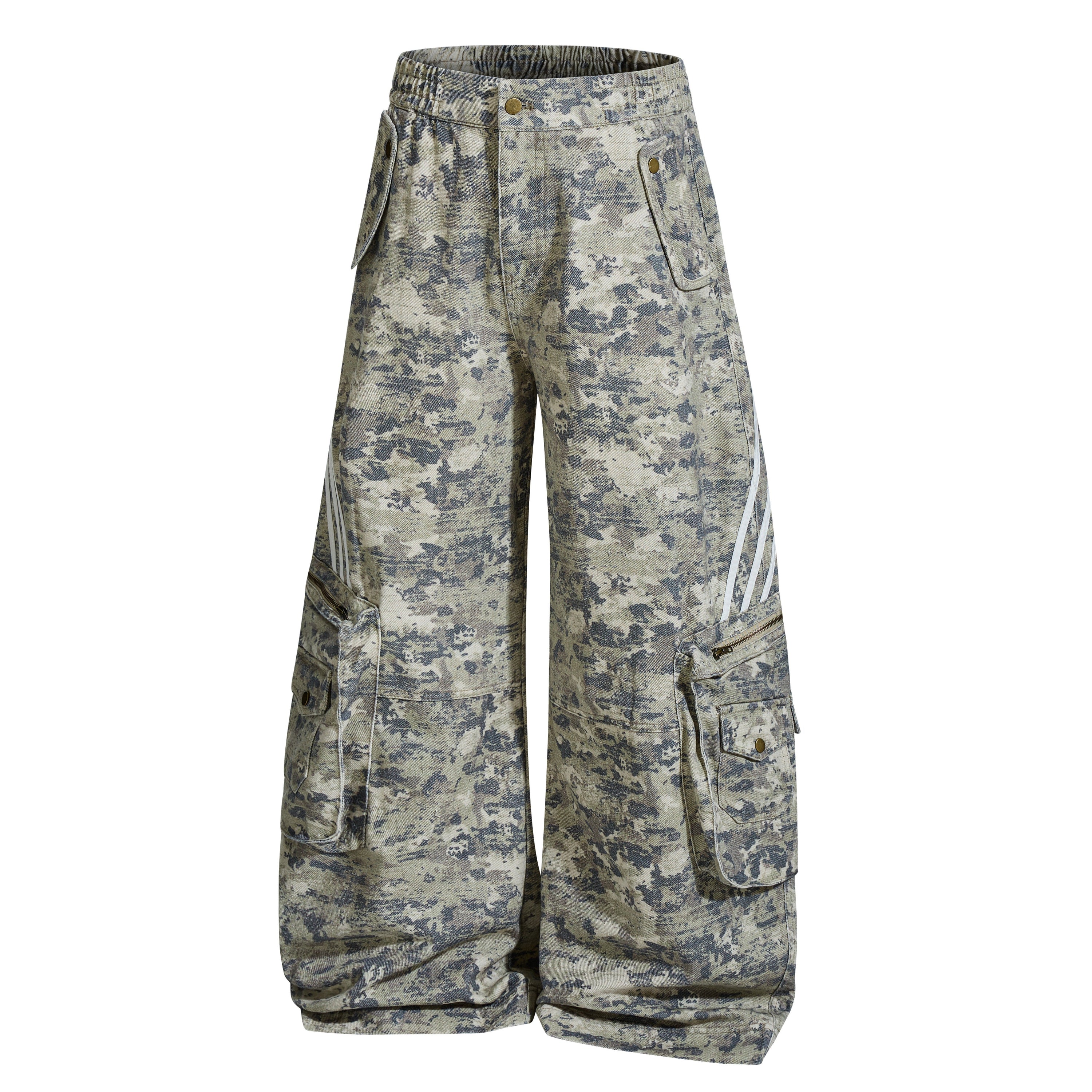 Omirad Tactical Camo Wide-Leg Cargo Pants with Reflective Stripe