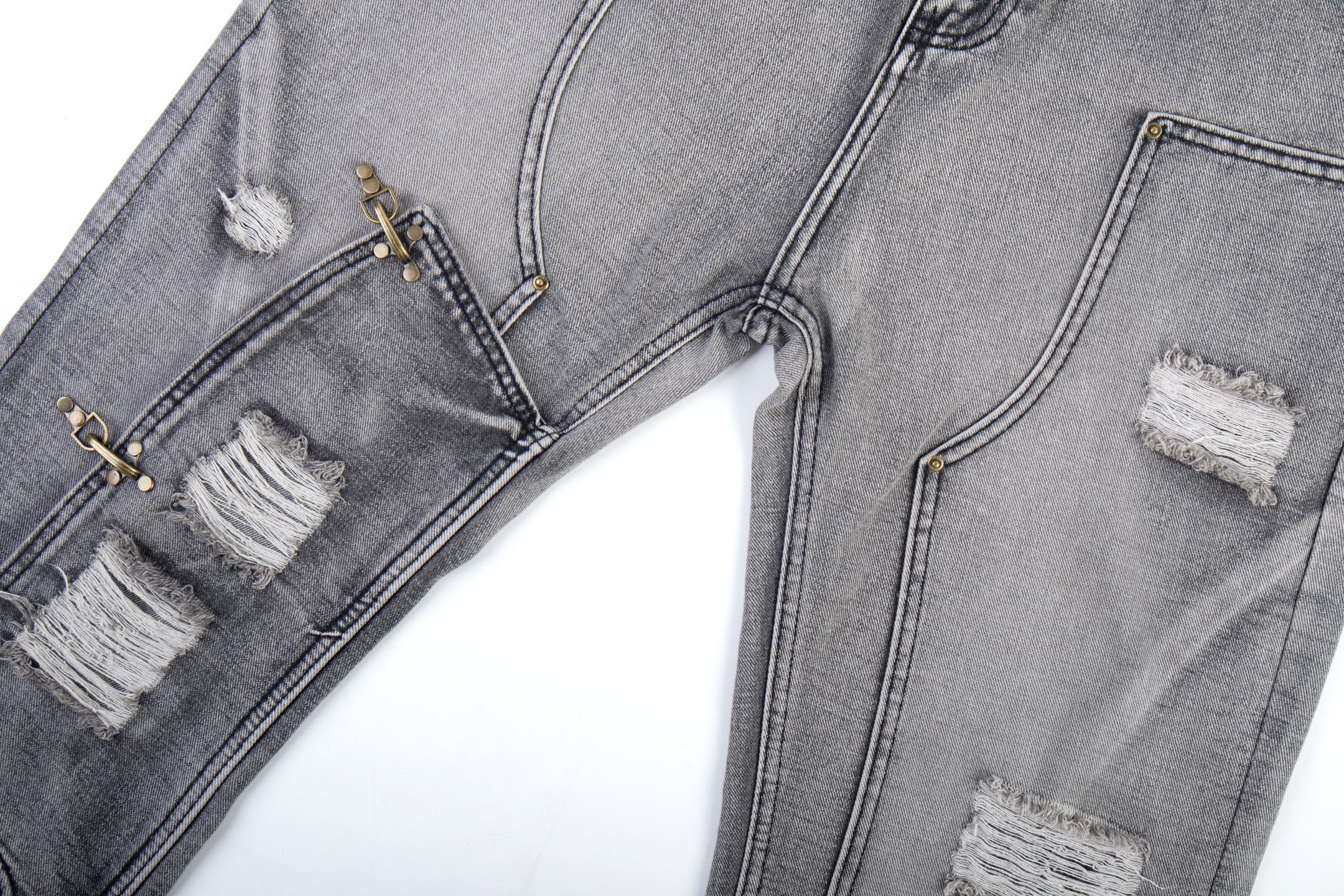 Omirad Distressed Flare Jeans | Y2K Grey Wash Denim