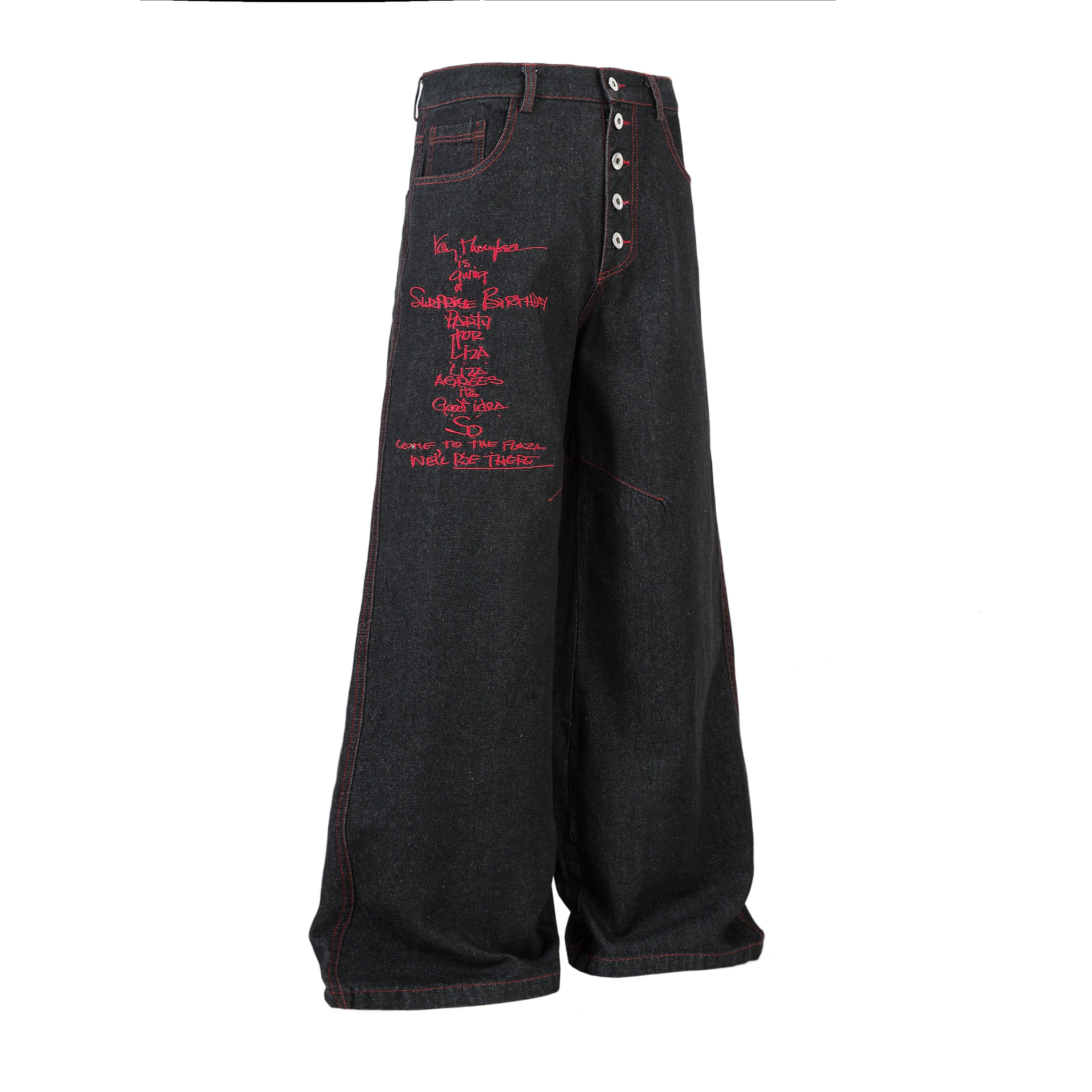 Omirad Red Stitch Embroidered Wide-Leg Jeans | 100% Cotton