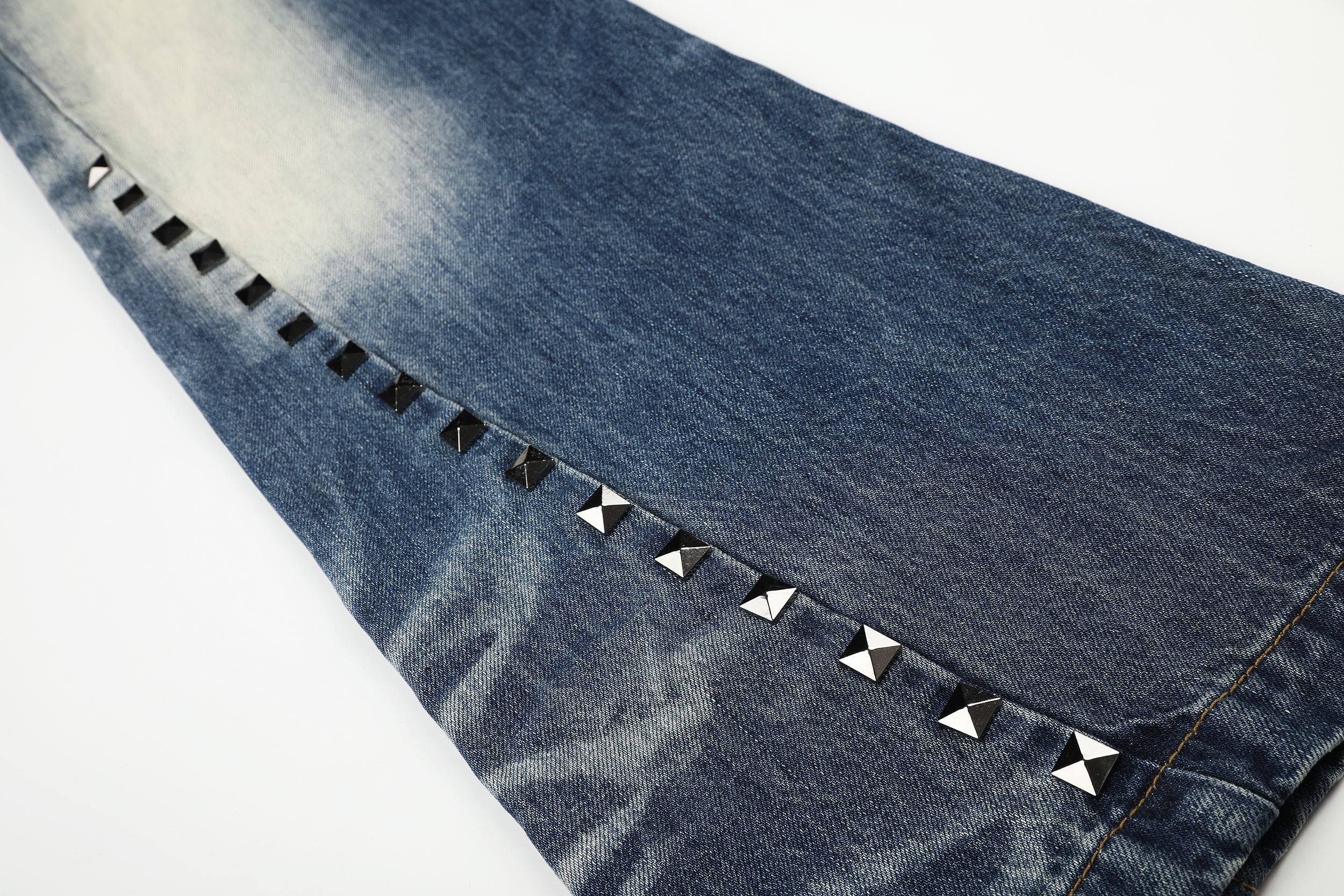 Omirad Studded Vintage Wash Jeans | Y2K Streetwear Denim