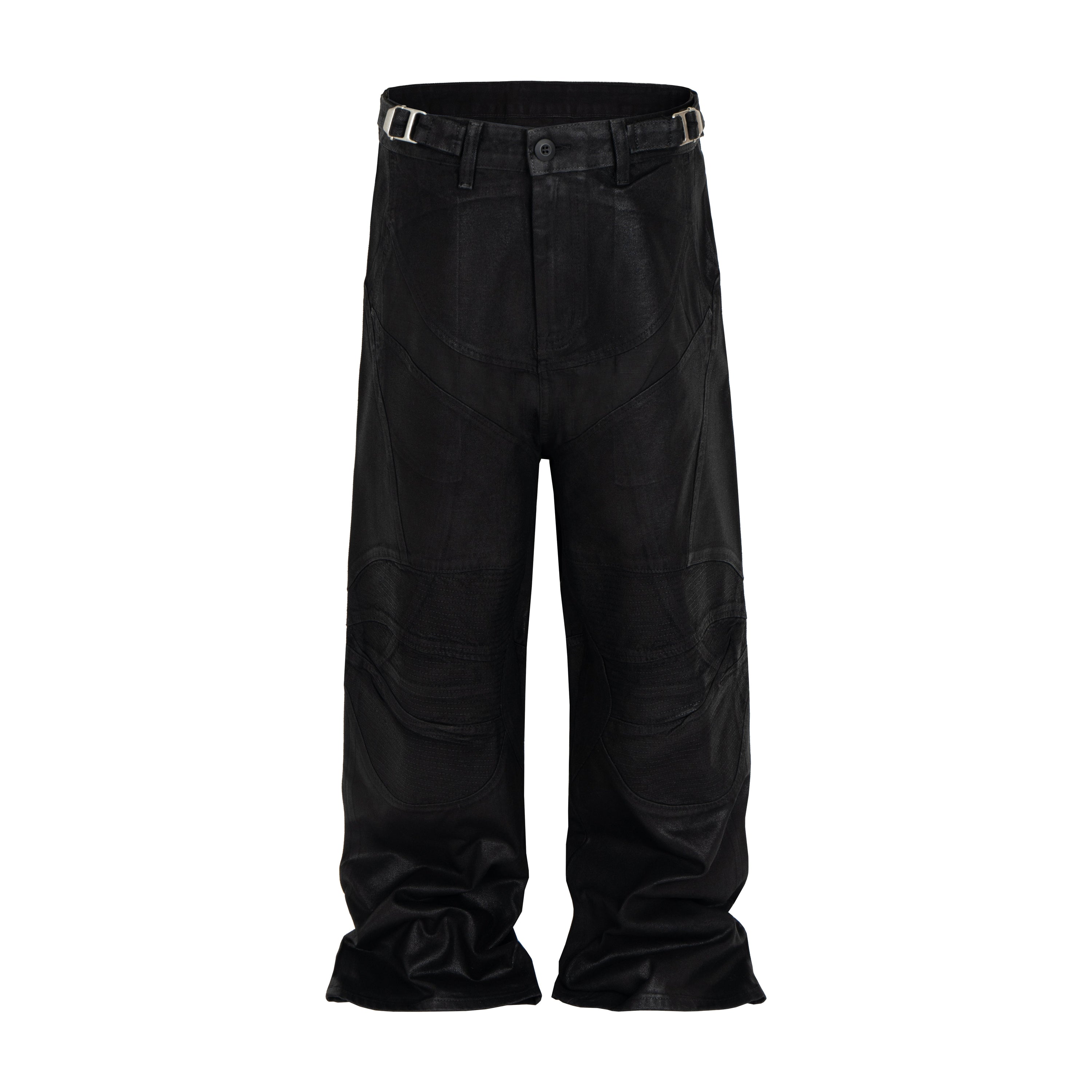 Omirad Curved-Stitch Leather-Effect Wide-Leg Pants