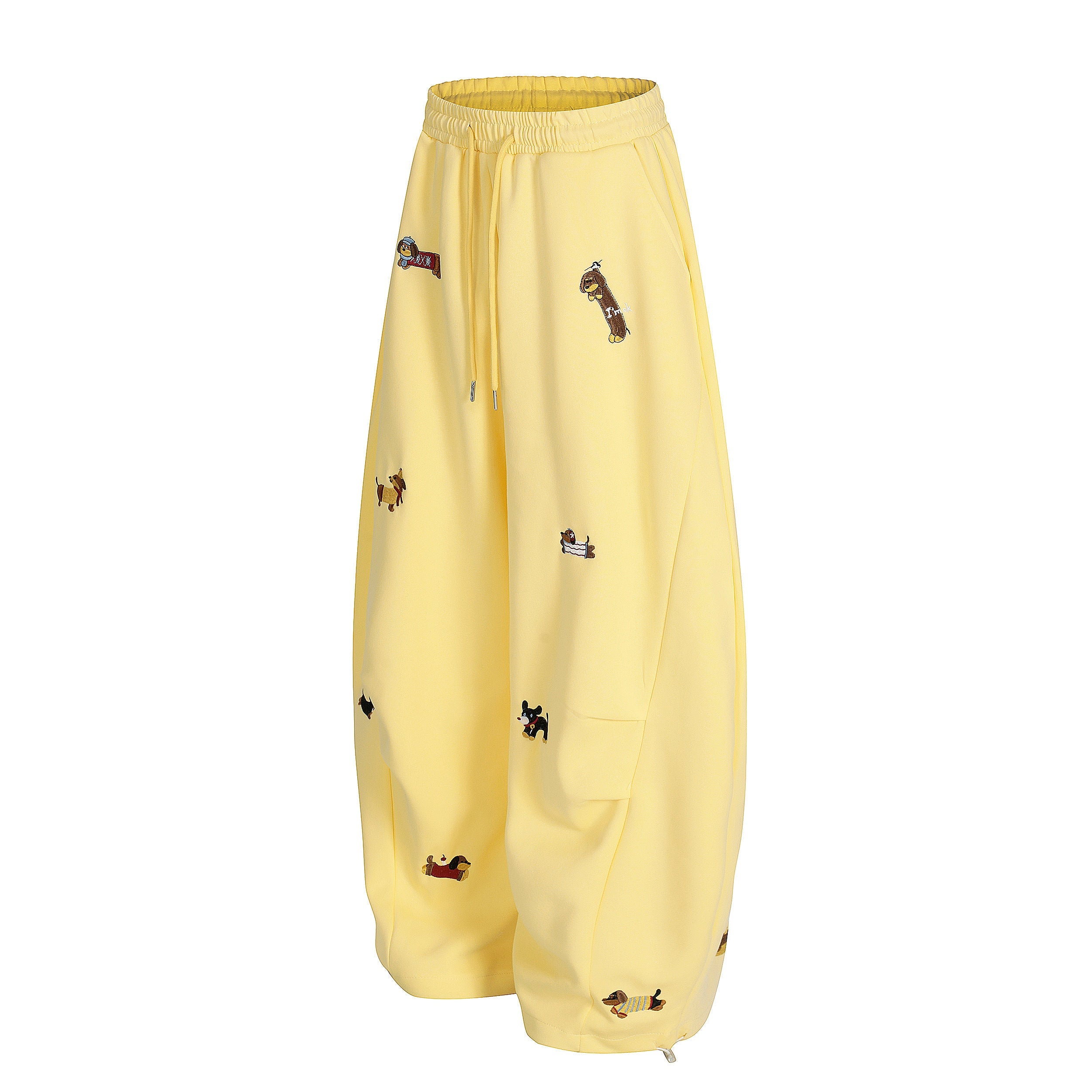 Embroidered Dog Motif Wide-Leg Sweatpants | Omirad