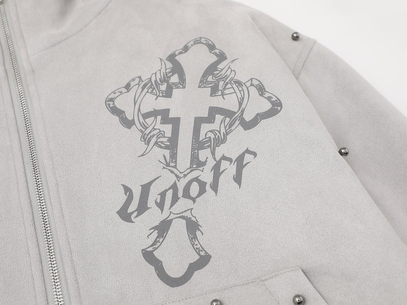 Furry-Ear Zip Hoodie Jacket | Streetwear Puffer with Rivets