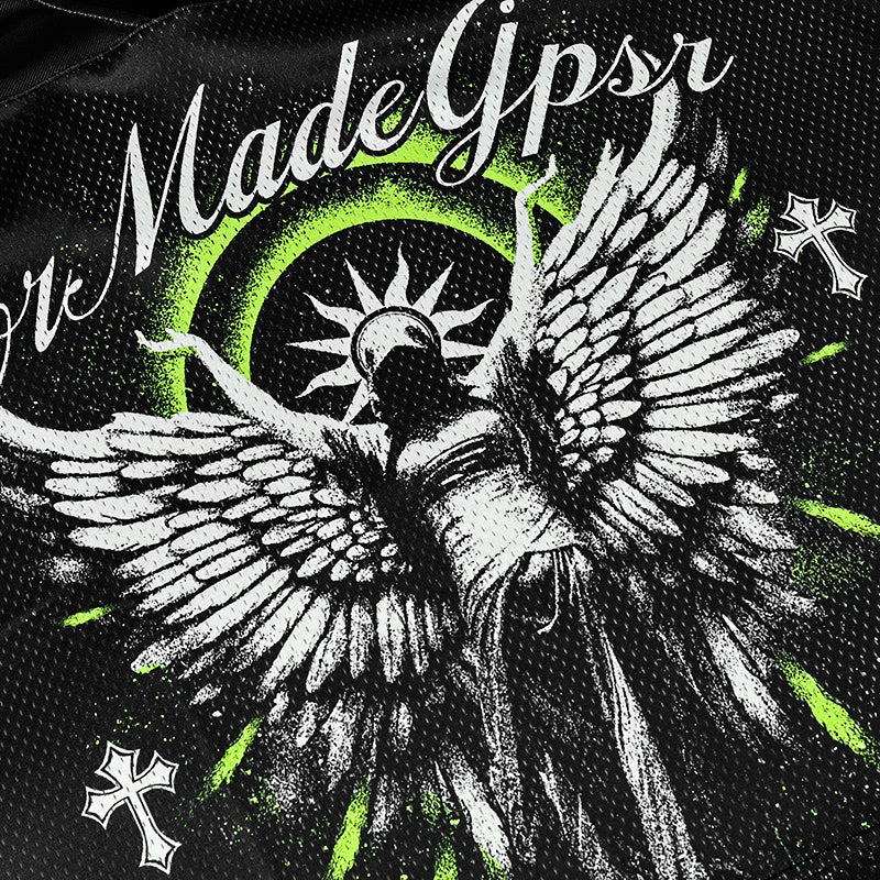 Gothic Angel Football Jersey | Dark Street Style Mesh Top