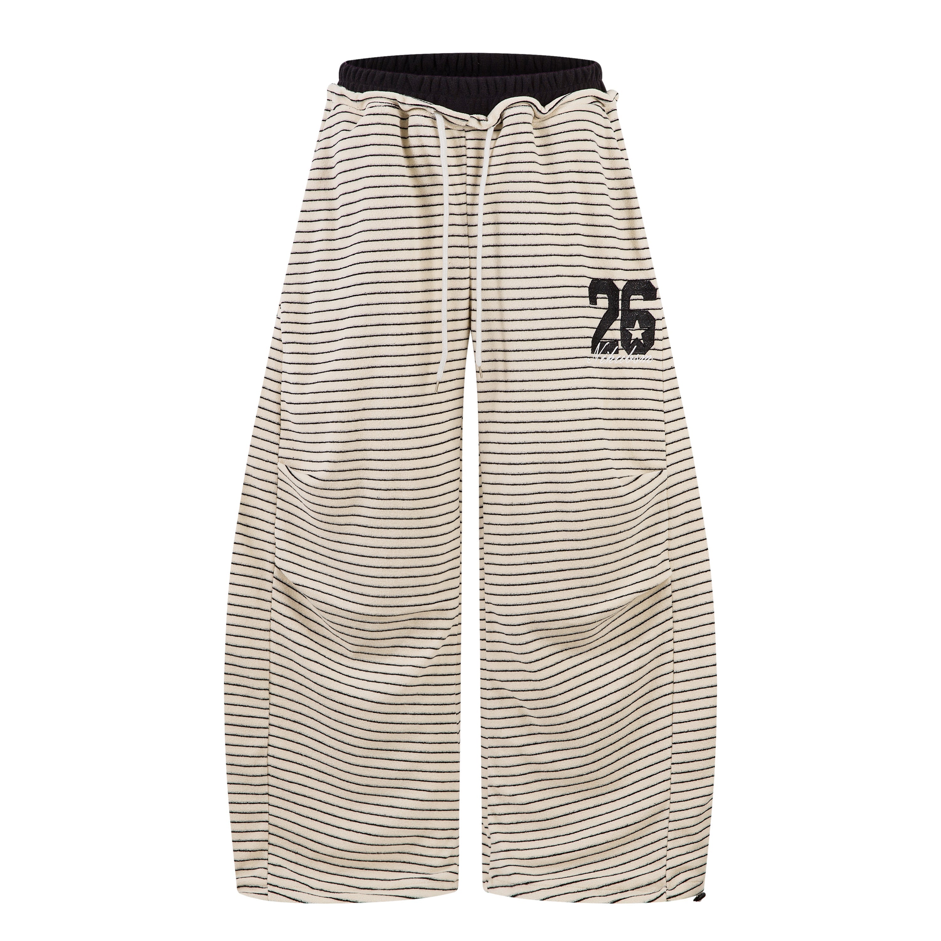 Striped Knit Barrel-Leg Lounge Pants with Drawstring Hem