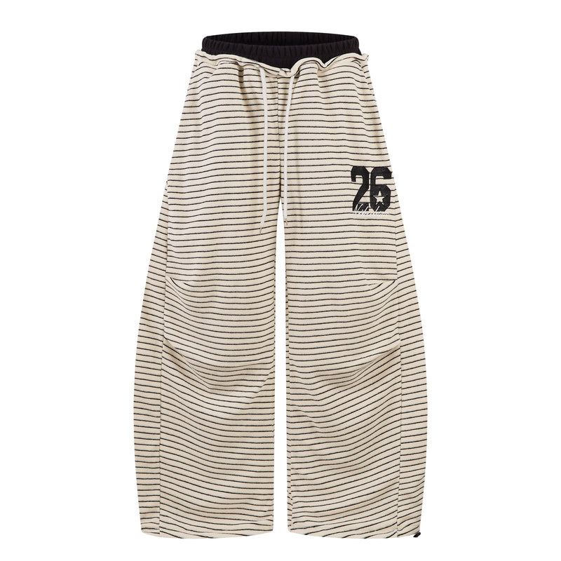 Striped Knit Barrel-Leg Lounge Pants with Drawstring Hem