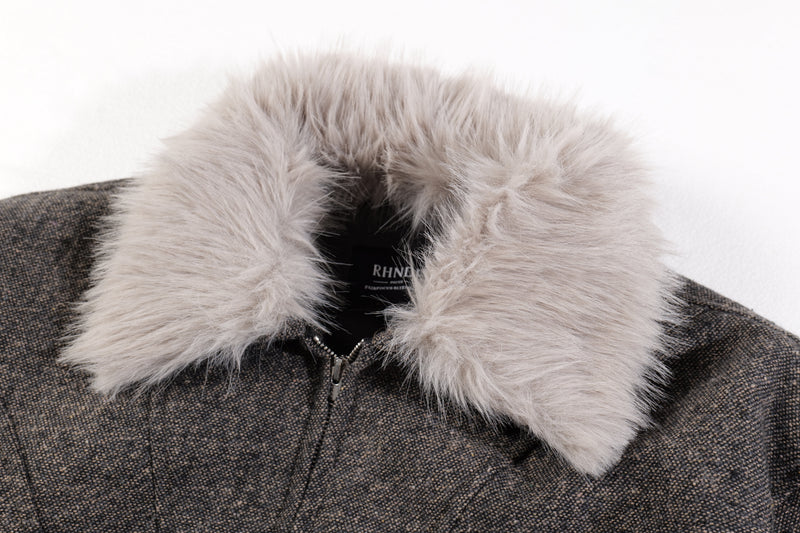 Faux-Fur Collar Wool-Texture Bomber Jacket | Omirad